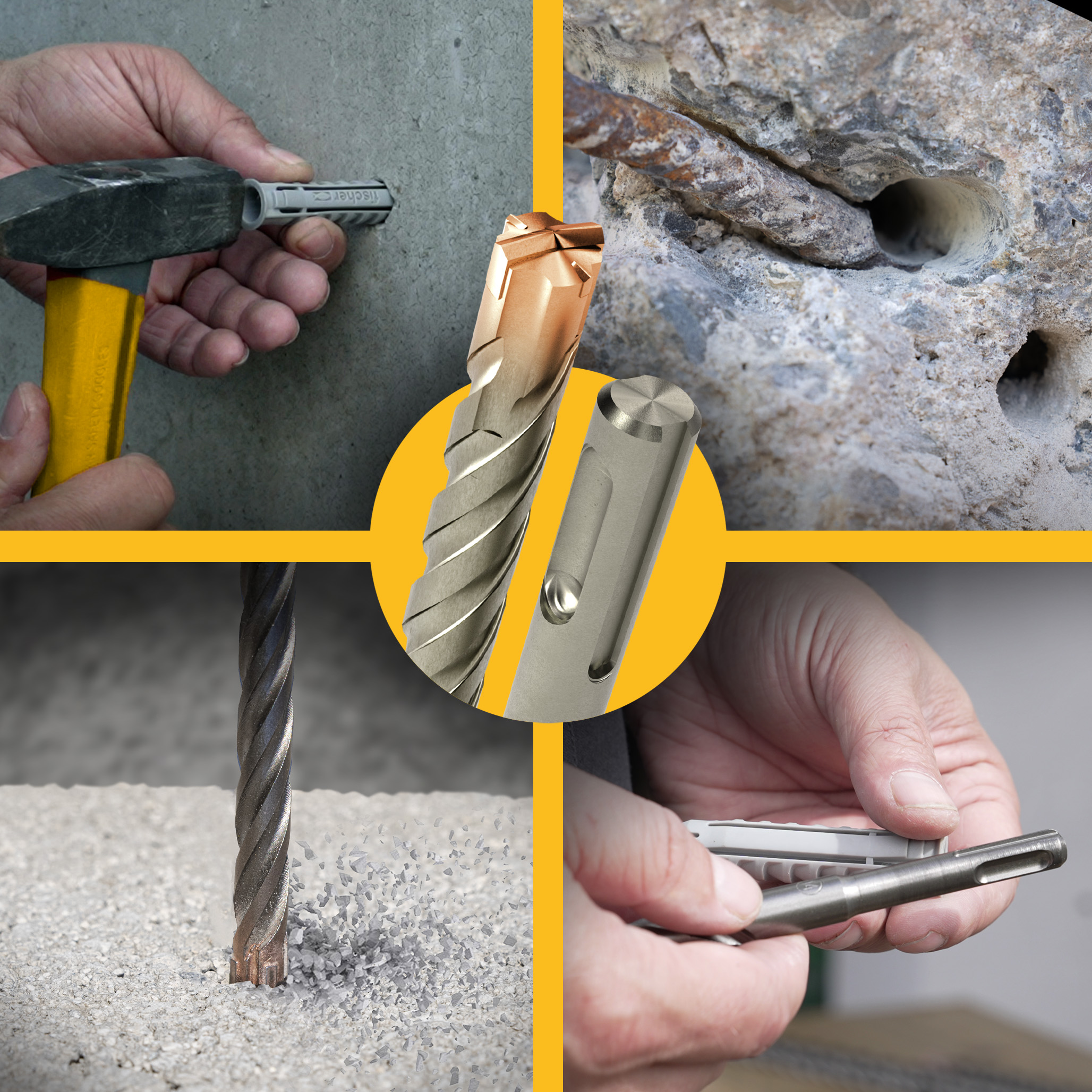 SDS Plus Hammerbohrer Set 5tlg. 4X Schneiden PGM Ø 5-10mm x 110/160mm - AMBOSS Werkzeuge SDS Crusher 4 - HM Betonbohrer Hartmetall Profi Bohrer  - Stahlbeton Steinbohrer Beton Mauerwerk Ziegel Kalksandstein