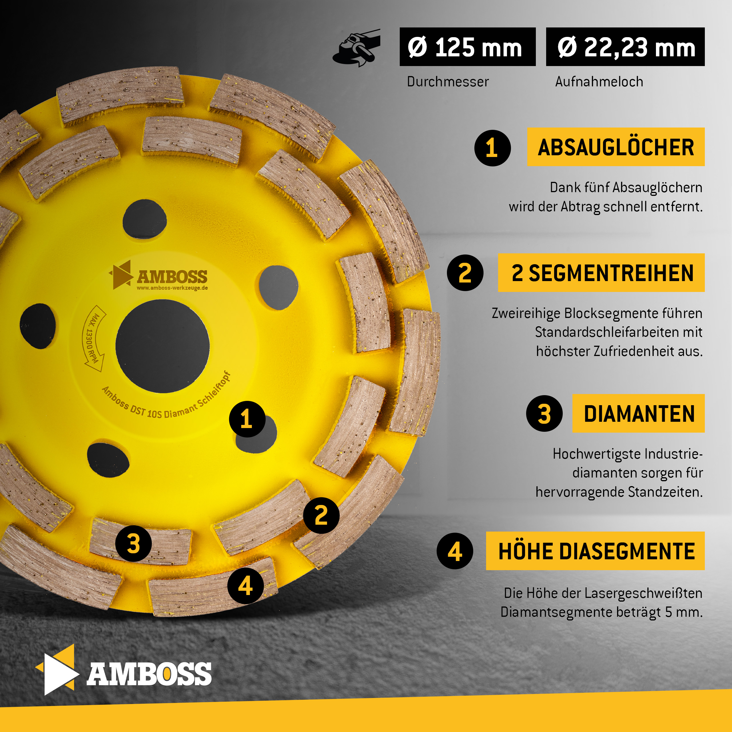 Amboss DST 10S Diamant Schleiftopf 125 x  22.2mm Amboss DST 10S Diamant Schleiftopf 125 x  22.2mm