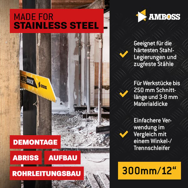 3x Amboss Metal Shock Säbelsägeblatt Länge 300 mm 10 ZpZ
