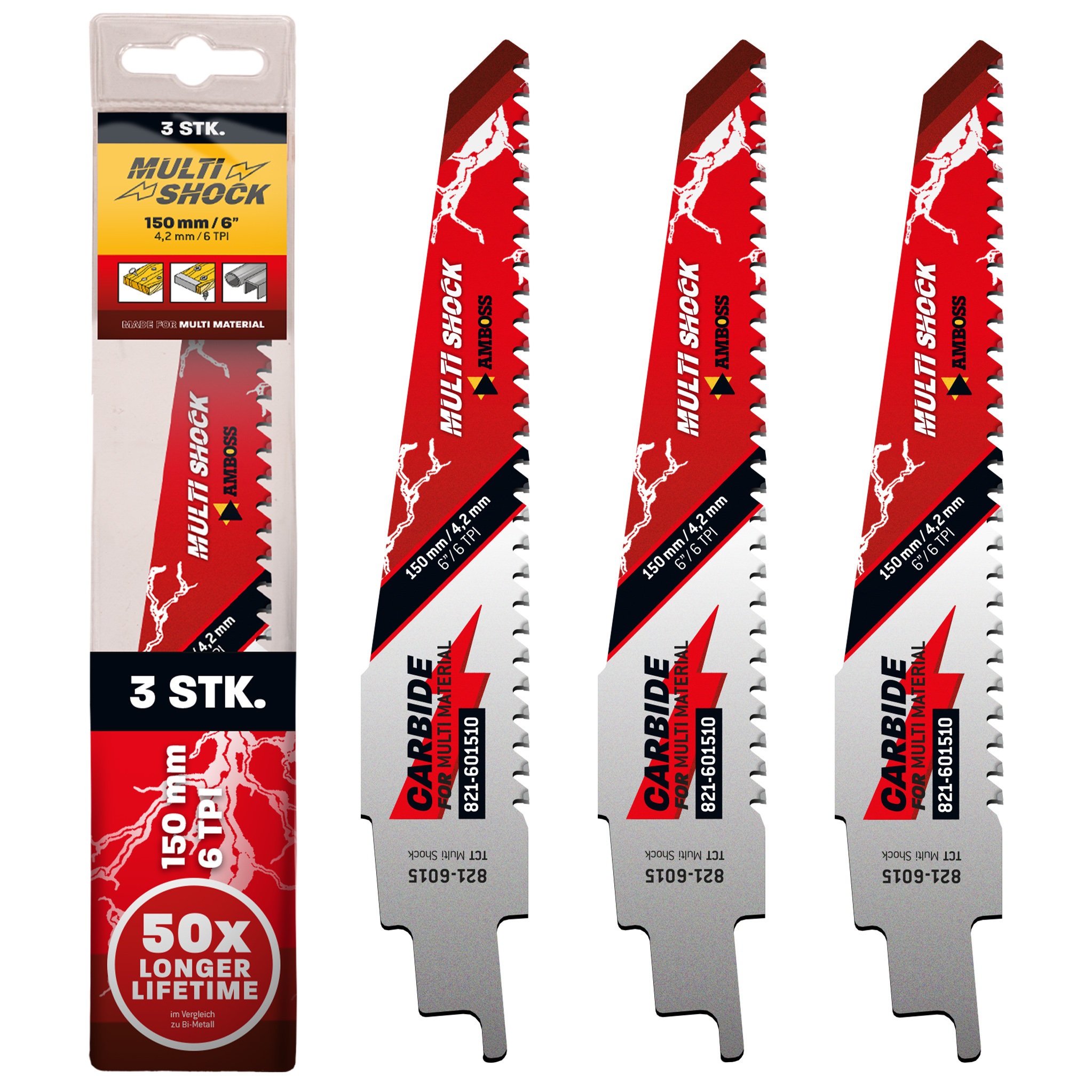 3x Amboss Multi Shock Säbelsägeblatt Länge 150 mm 6 ZpZ 3x Amboss Multi Shock Säbelsägeblatt Länge 150 mm 6 ZpZ