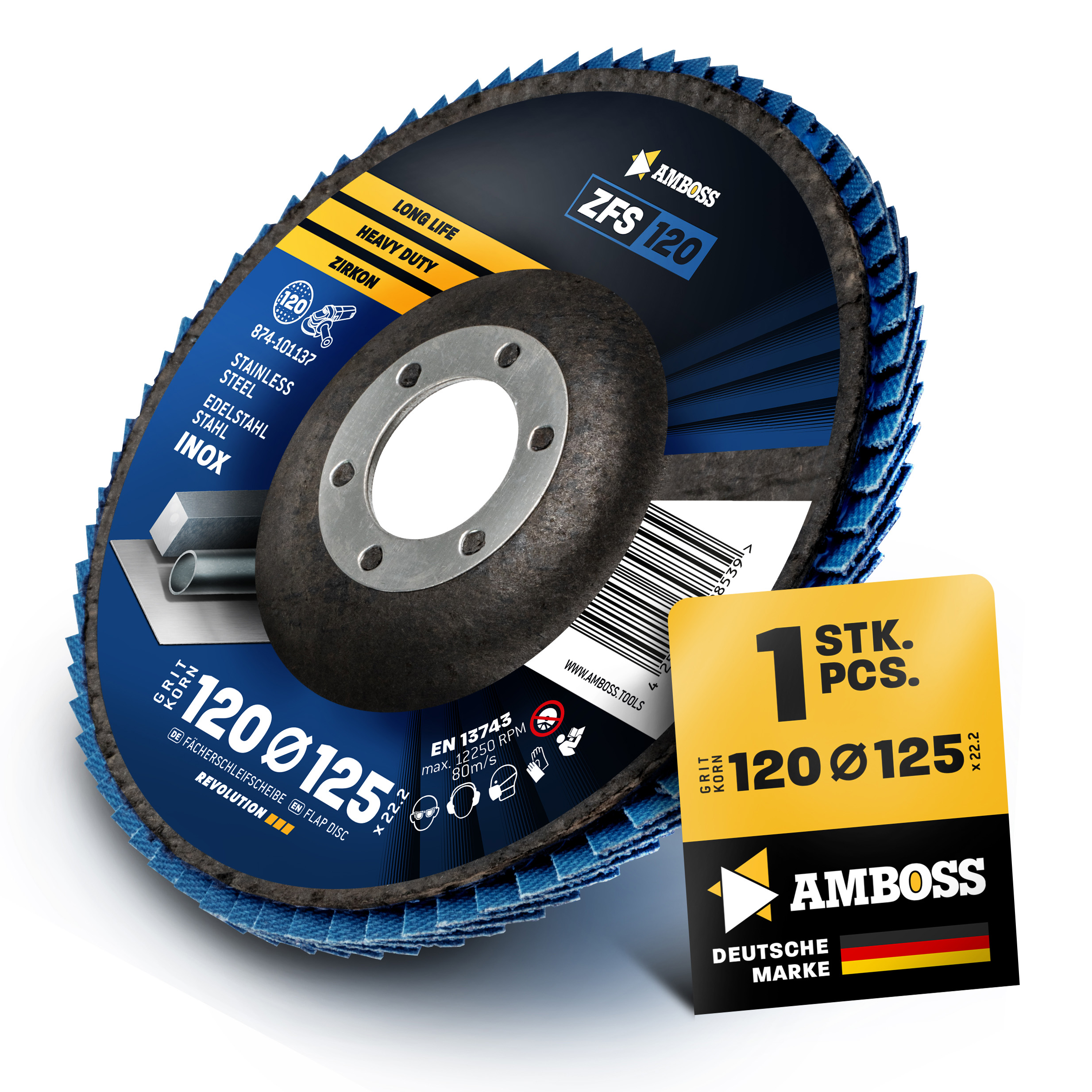1x Amboss ZFS Fächerschleifscheibe Korn:120 Ø125mm