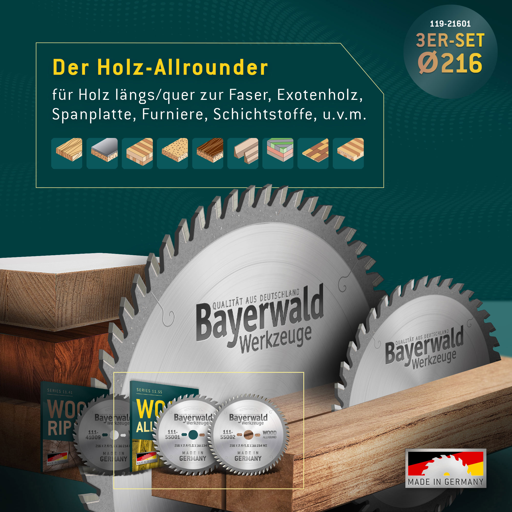 HOLZ ALLROUND Ø216 Tisch-Kreissägeblatt Set HOLZ ALLROUND Ø216 Tisch-Kreissägeblatt Set