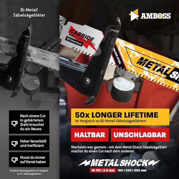 3x Amboss Metal Shock Säbelsägeblatt Länge 300 mm 10 ZpZ