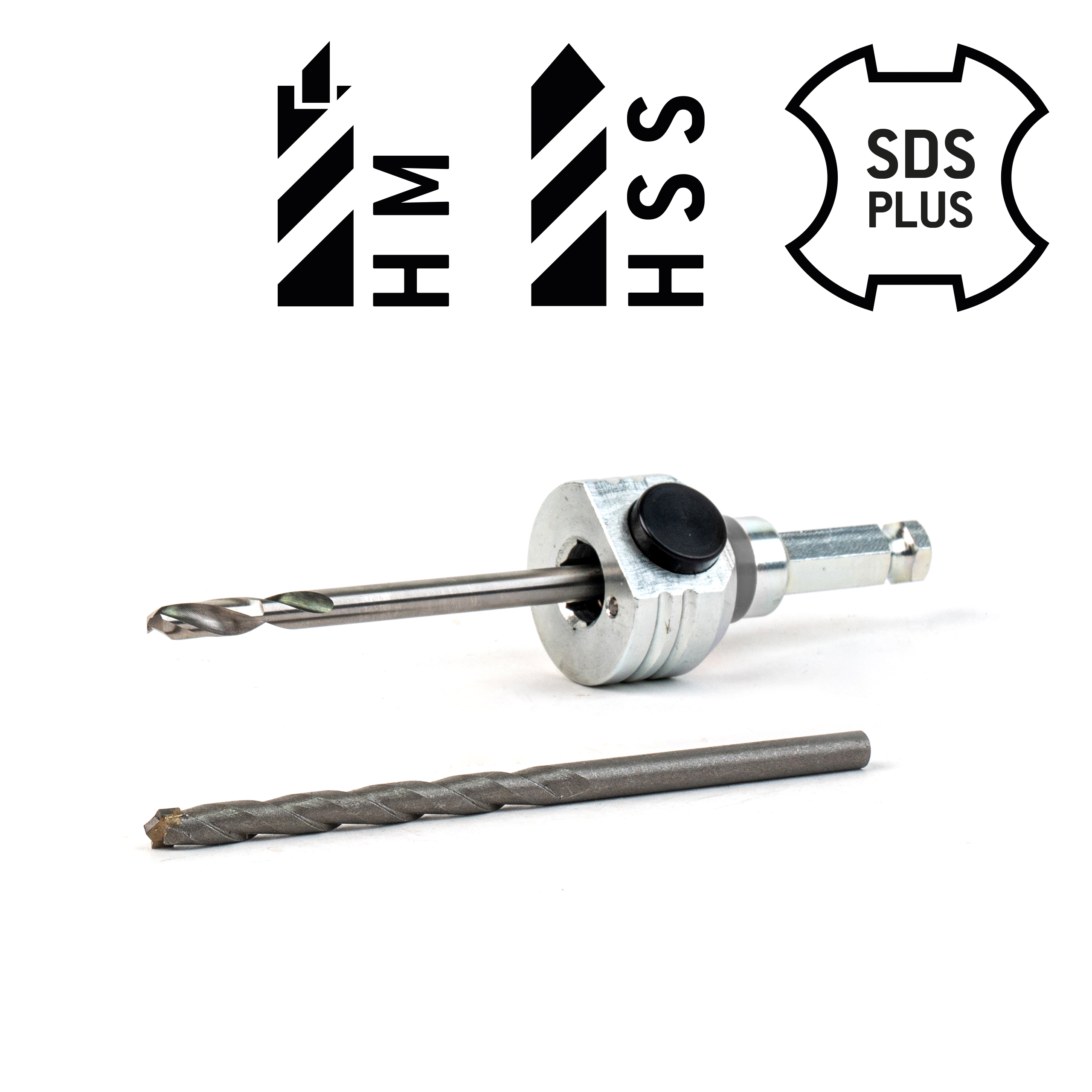 Schnellwechselaufnahme SDS plus Schaft inkl. HSS und HM Zentrierbohrer Schnellwechselaufnahme SDS plus Schaft inkl. HSS und HM Zentrierbohrer