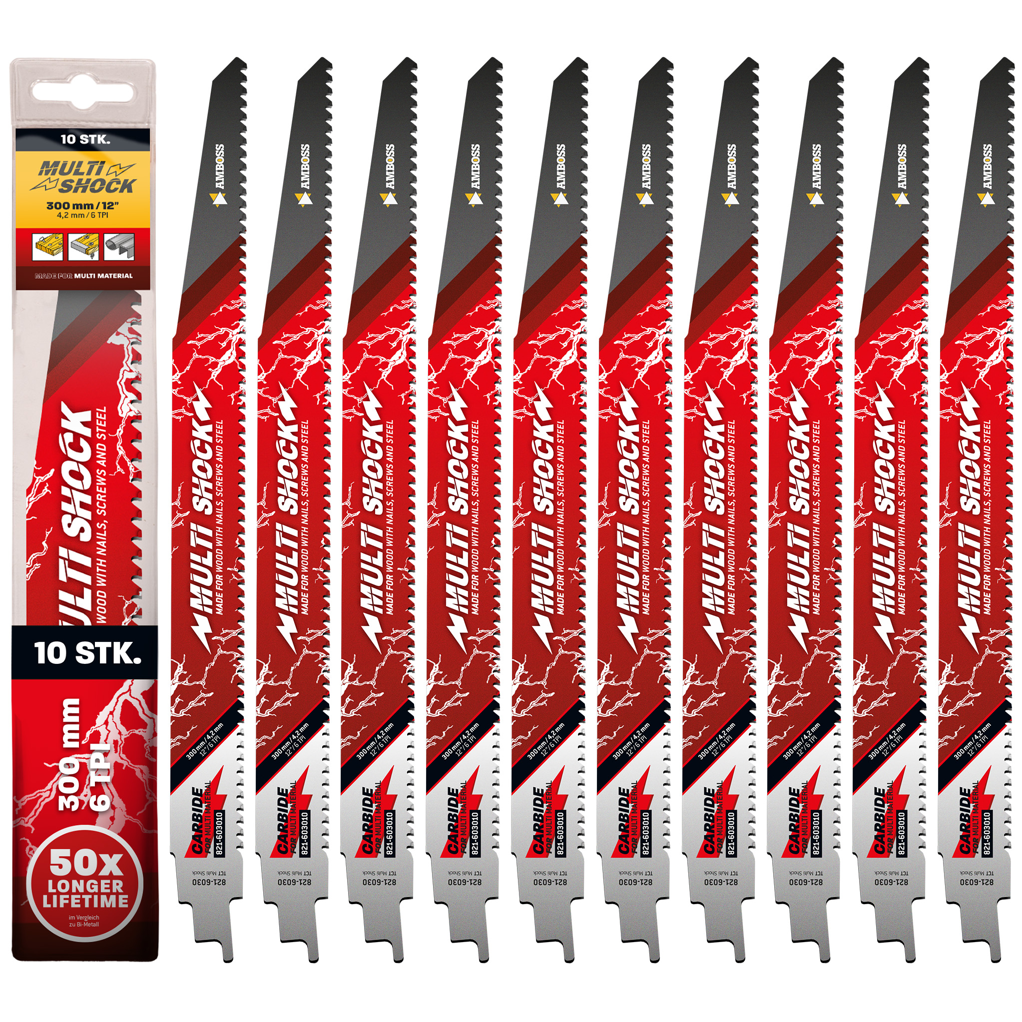 10x Amboss Multi Shock Säbelsägeblatt Länge 300 mm 6 ZpZ 10x Amboss Multi Shock Säbelsägeblatt Länge 300 mm 6 ZpZ