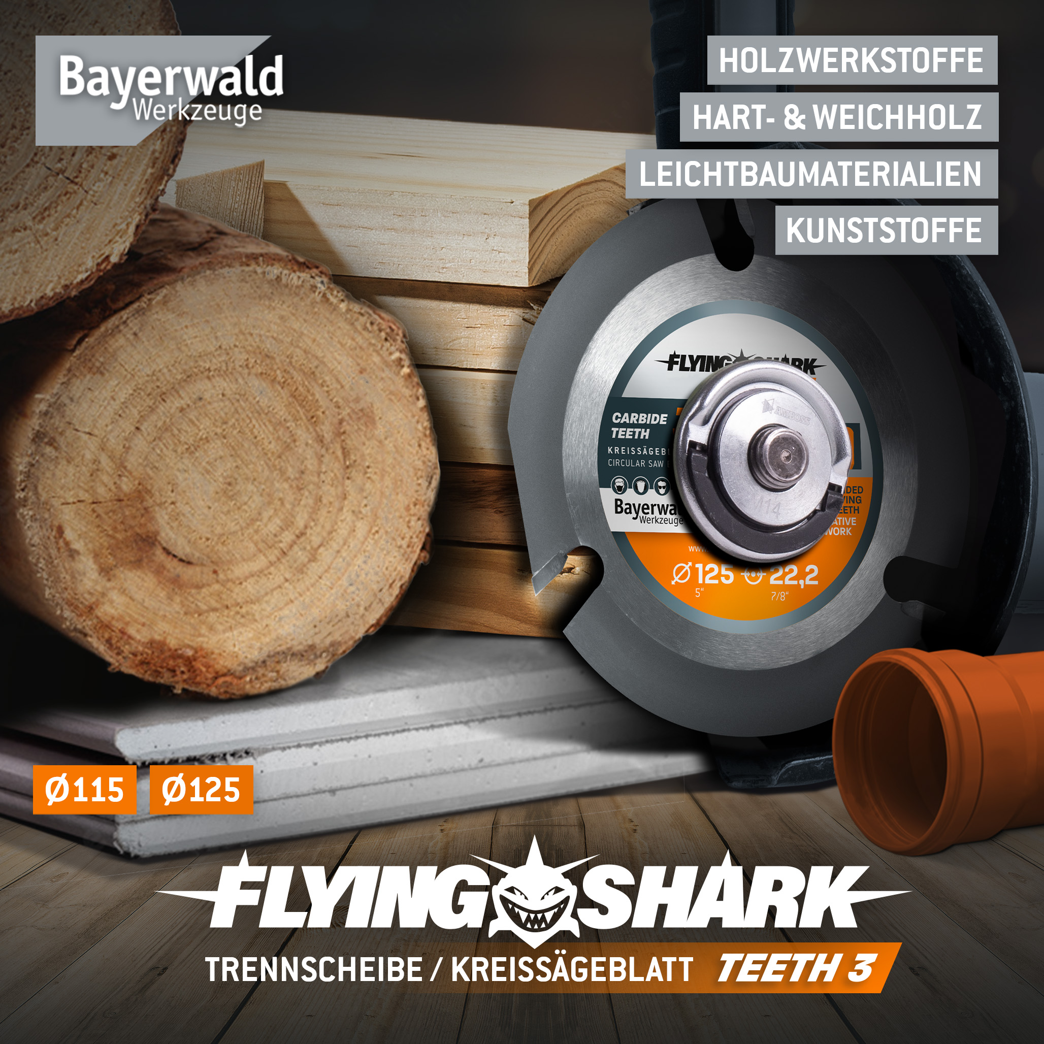 Bayerwald Flying Shark - Hartmetall Frässcheibe - Ø 115 x 22,23 mm Z3 Bayerwald Flying Shark - Hartmetall Frässcheibe - Ø 115 x 22,23 mm Z3