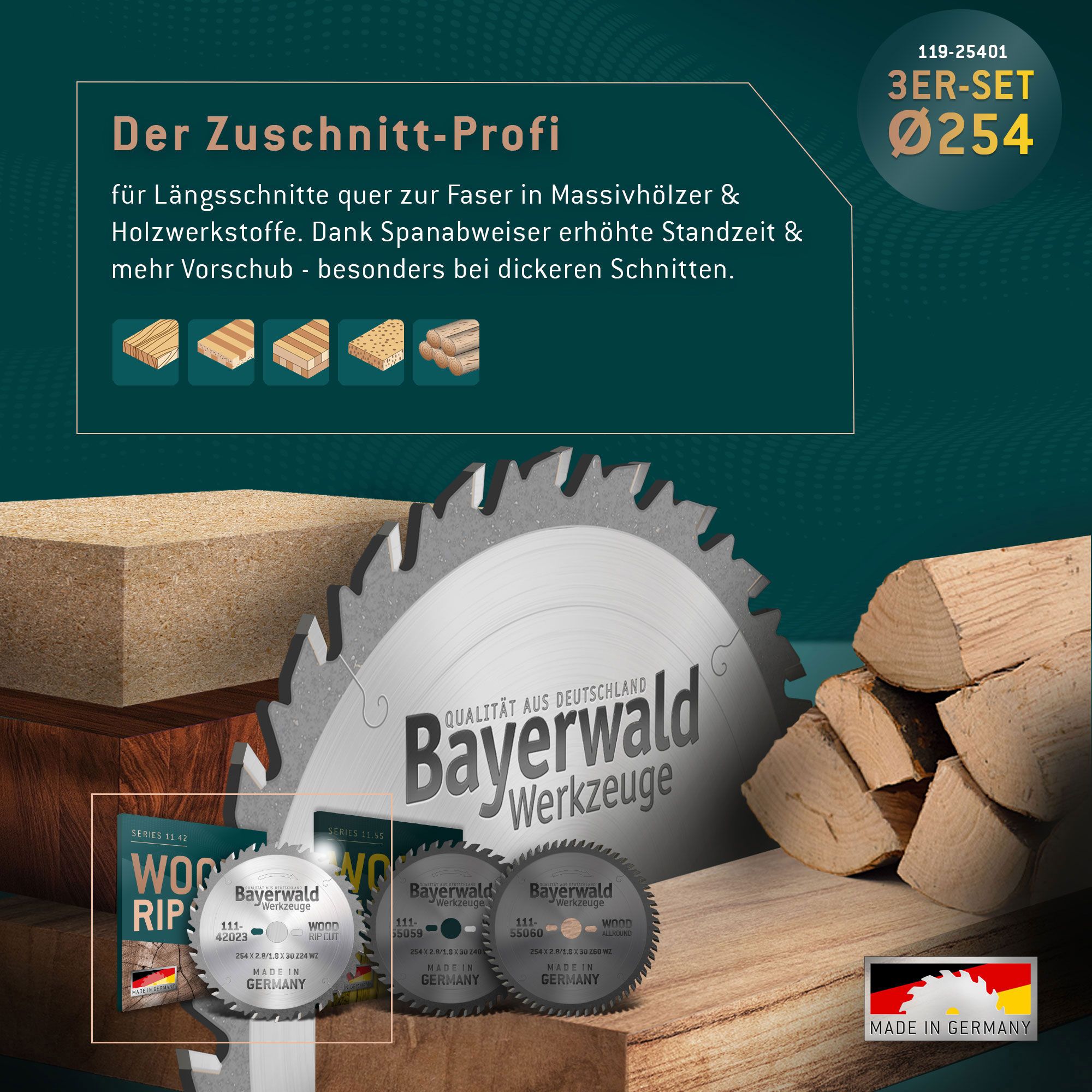 Kreissägeblatt Set 254 für Bosch GTS 10 und PTS 10 - der Allrounder Kreissägeblatt Set 254 für Bosch GTS 10 und PTS 10 - der Allrounder