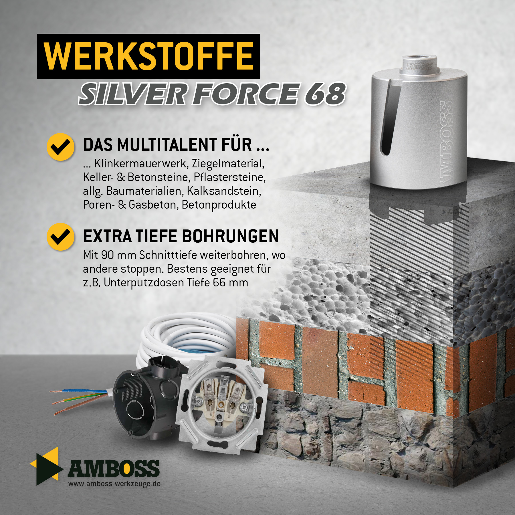 Dosensenker Silver Force - 68 mm - SDS-Plus StarterSet Dosensenker Silver Force - 68 mm - SDS-Plus StarterSet