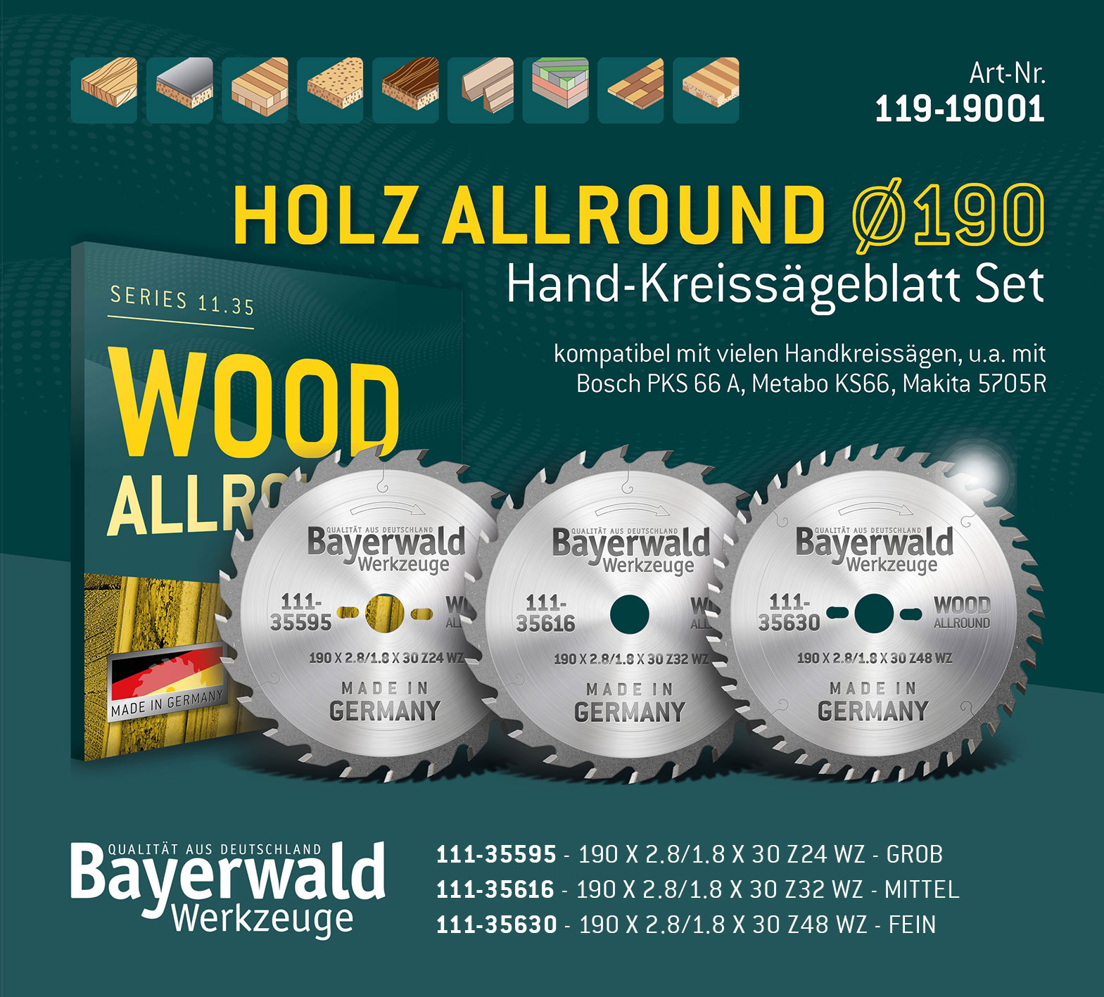 HOLZ ALLROUND Ø190 Hand-Kreissägeblatt Set HOLZ ALLROUND Ø190 Hand-Kreissägeblatt Set