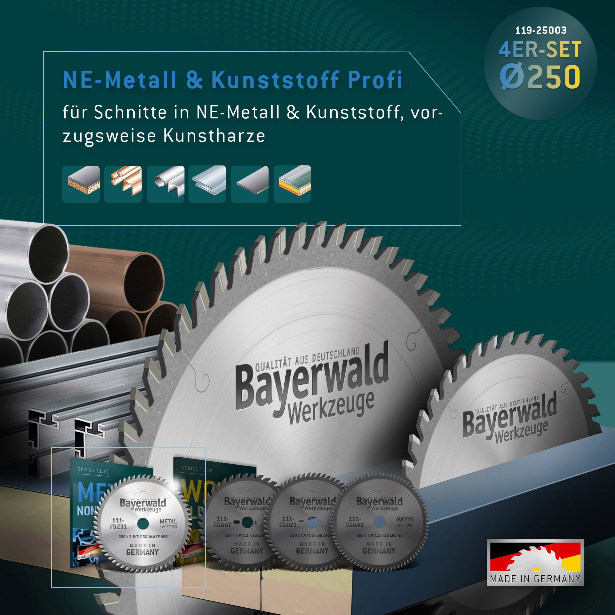 NE-METALL & HOLZ Ø250 Tisch-Kreissägeblatt Set NE-METALL & HOLZ Ø250 Tisch-Kreissägeblatt Set