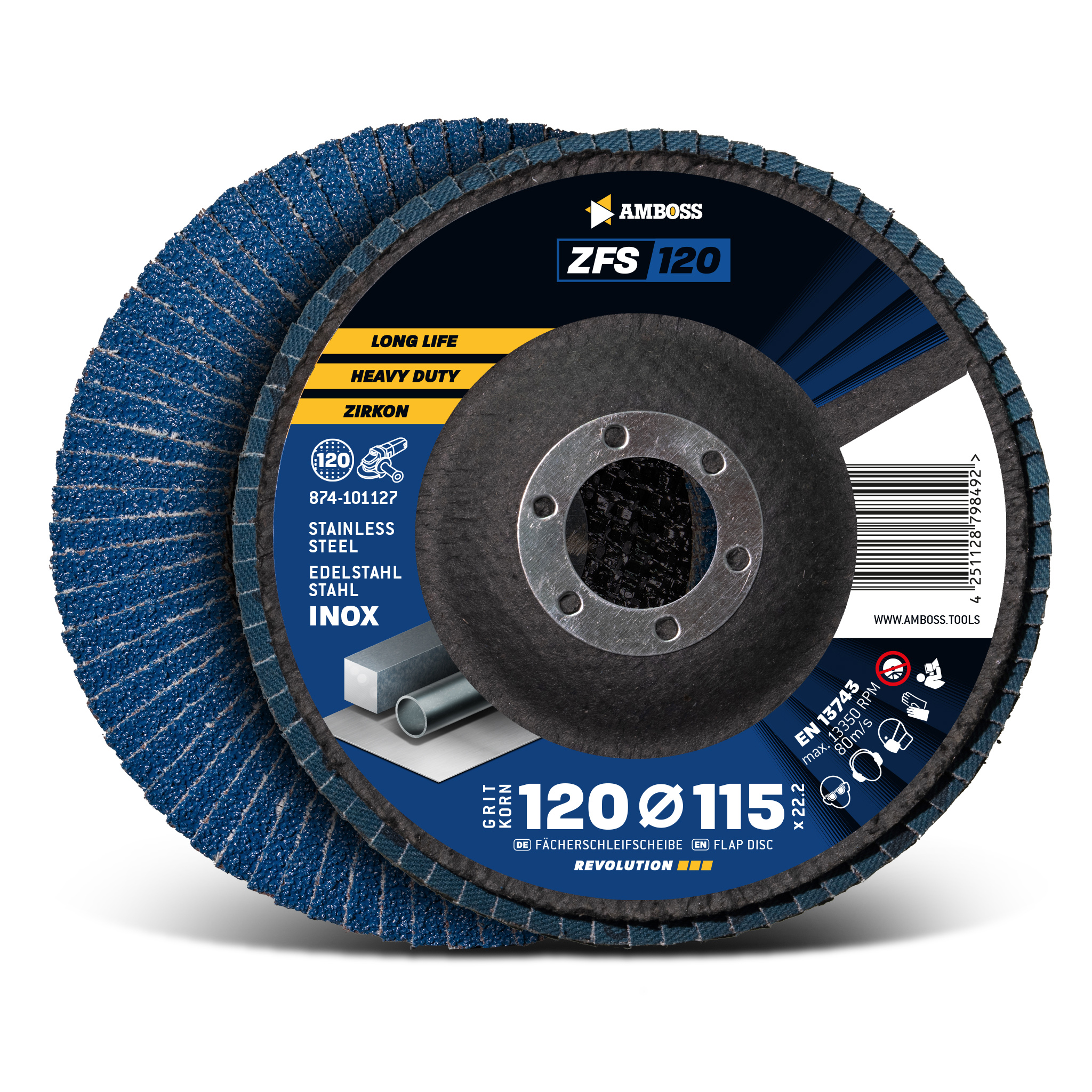 1x Amboss ZFS Fächerschleifscheibe Korn:120 Ø115mm 1x Amboss ZFS Fächerschleifscheibe Korn:120 Ø115mm