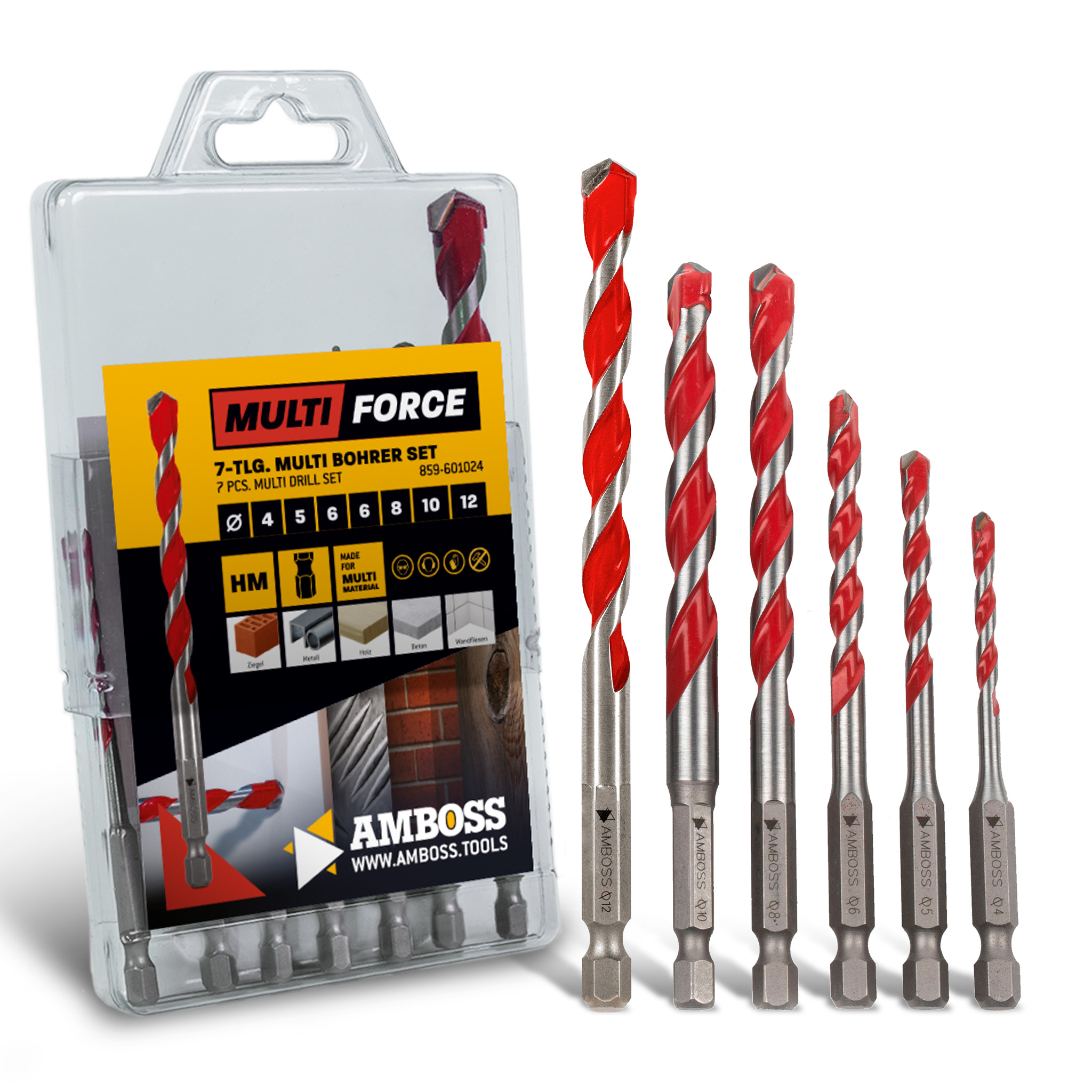 Amboss Mehrzweck Bohrer Satz 7-tlg. Ø 4.0-12.0 mm Amboss Mehrzweck Bohrer Satz 7-tlg. Ø 4.0-12.0 mm