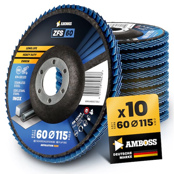 10x Amboss ZFS Fächerschleifscheibe Korn:60 Ø115mm 10x Amboss ZFS Fächerschleifscheibe Korn:60 Ø115mm