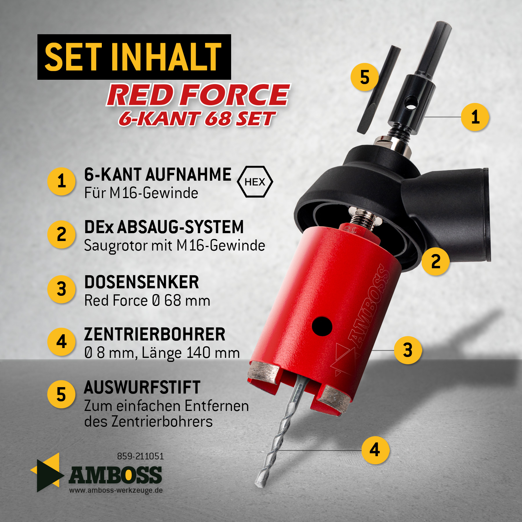 Dosensenker Red Force - 68 mm - 6-kant Set mit Absaugung Dosensenker Red Force - 68 mm - 6-kant Set mit Absaugung