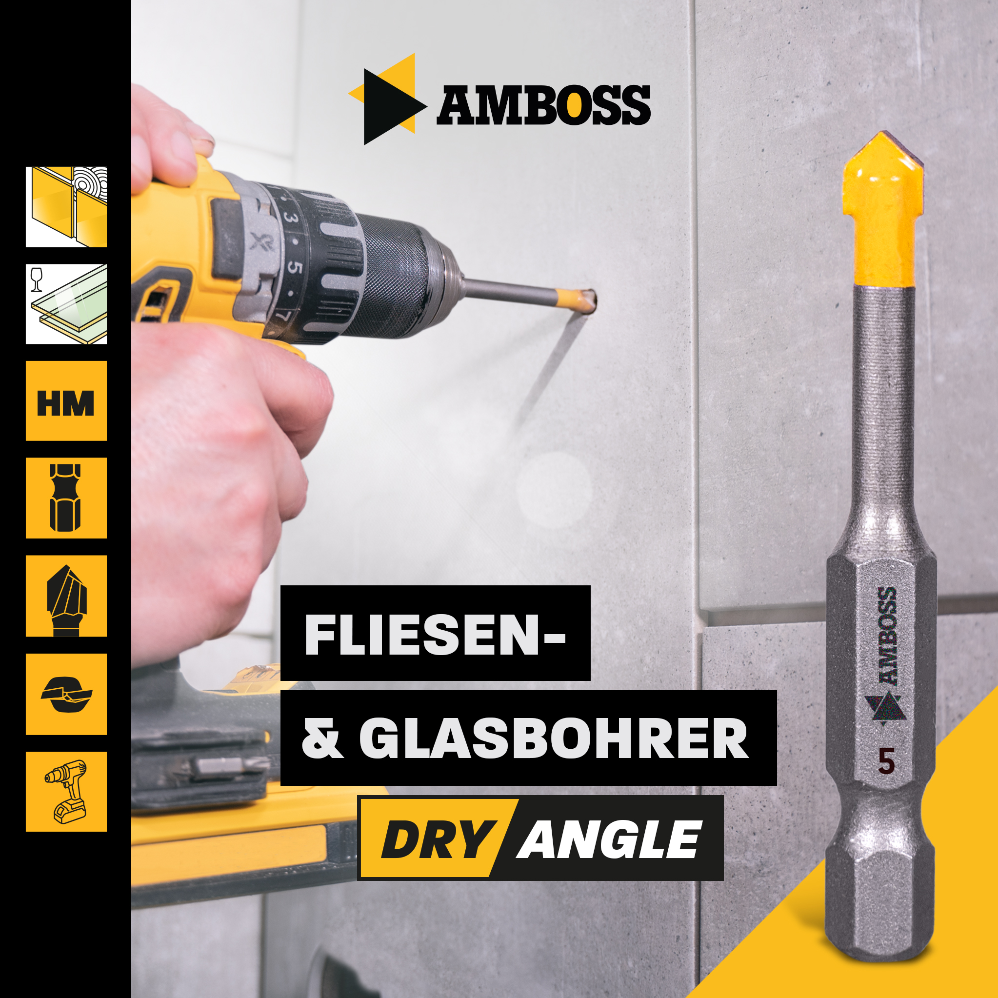 Amboss Dry Angle HM Fliesen- und Glasbohrer - Ø 5 mm - GL: 51 mm