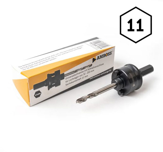 6-Kant Aufnahme 11mm - für Ø 32-220mm inkl. HSS Zentrierbohrer 6-Kant Aufnahme 11mm - für Ø 32-220mm inkl. HSS Zentrierbohrer