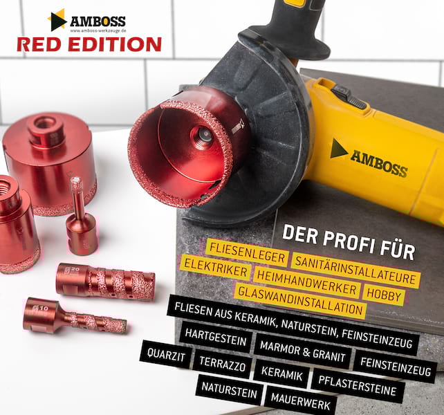 Amboss Red Edition 14 Diamant Bohrkronen Set Ø 5-68 mm / Vollfräser 8/10/20 mm Amboss Red Edition 14 Diamant Bohrkronen Set Ø 5-68 mm / Vollfräser 8/10/20 mm