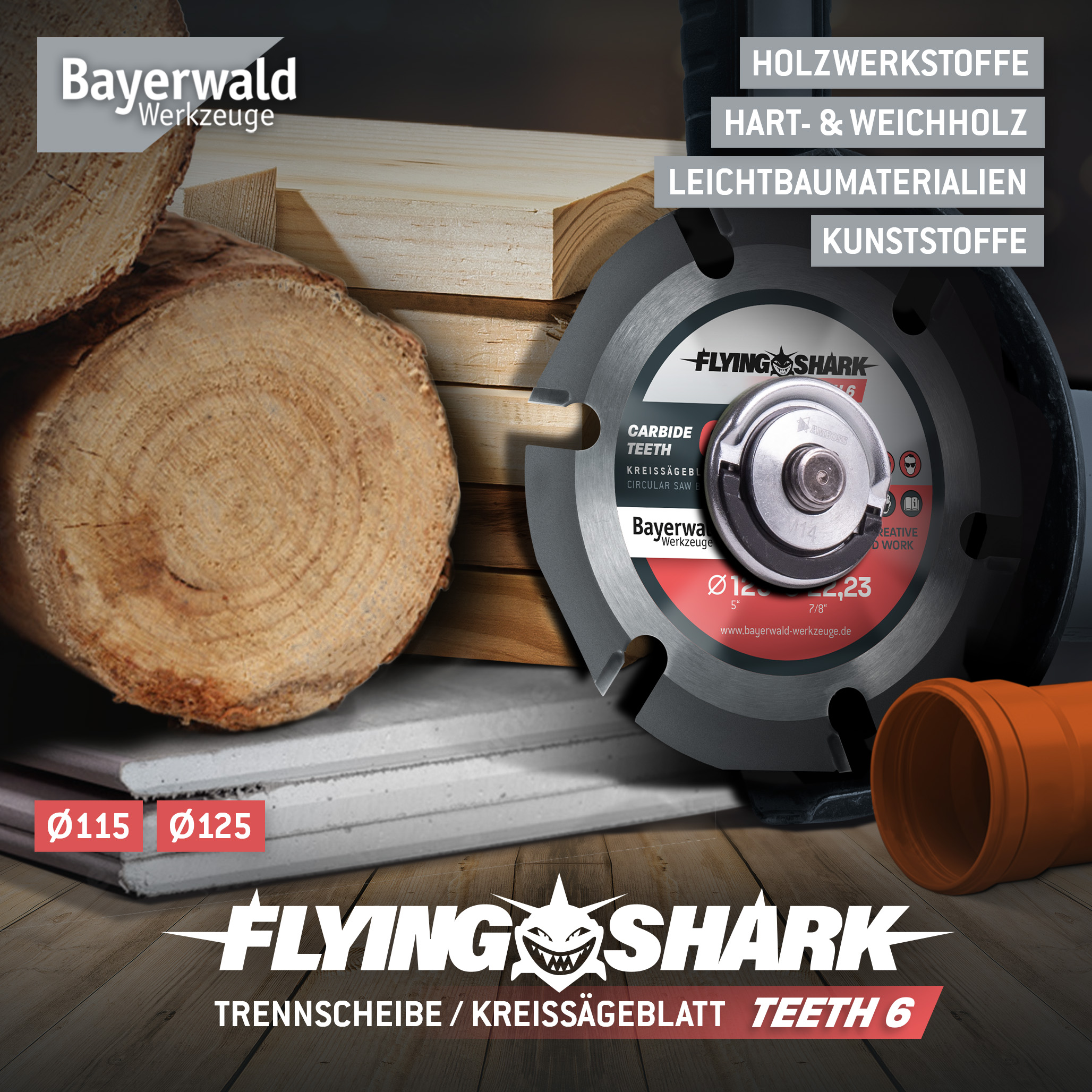 Bayerwald Flying Shark Ø 115mm (6 Zähne) Holz Sägeblatt - Schnitzen, Entrinden - ideal fürs Power Carving Bayerwald Flying Shark Ø 115mm (6 Zähne) Holz Sägeblatt - Schnitzen, Entrinden - ideal fürs Power Carving