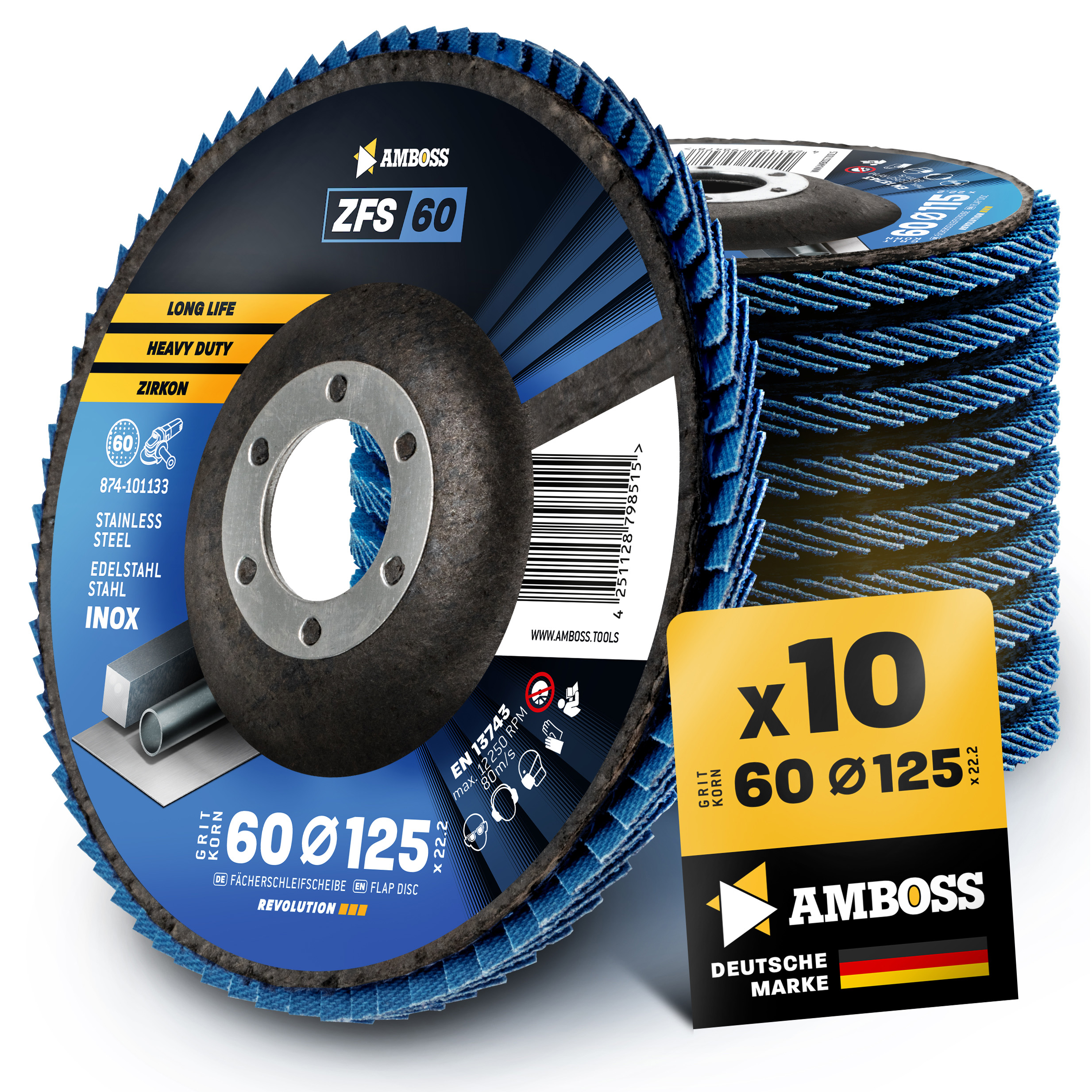10x Amboss ZFS Fächerschleifscheibe Korn:60 Ø125mm 10x Amboss ZFS Fächerschleifscheibe Korn:60 Ø125mm