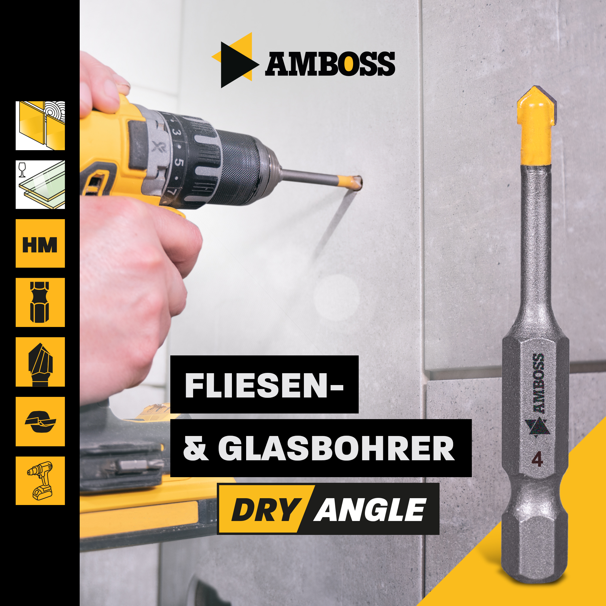 Amboss Dry Angle HM Fliesen- und Glasbohrer - Ø 4 mm - GL: 51 mm Amboss Dry Angle HM Fliesen- und Glasbohrer - Ø 4 mm - GL: 51 mm