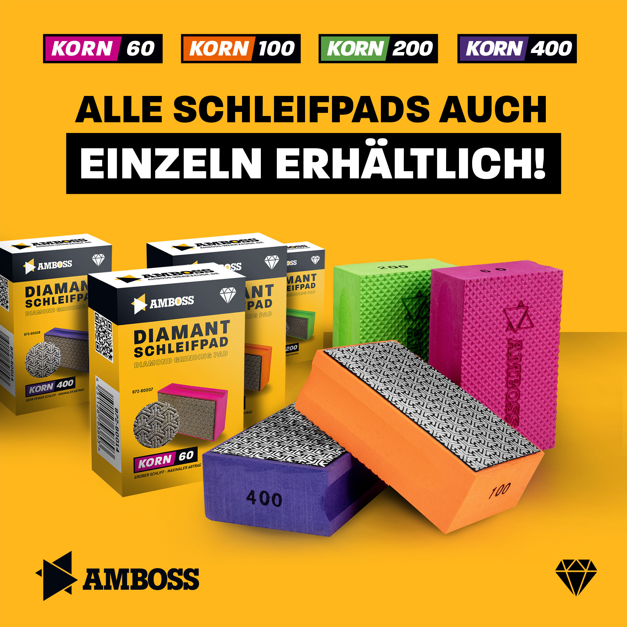 Amboss Diamant Schleifpad Set Korn 60-400 Amboss Diamant Schleifpad Set Korn 60-400