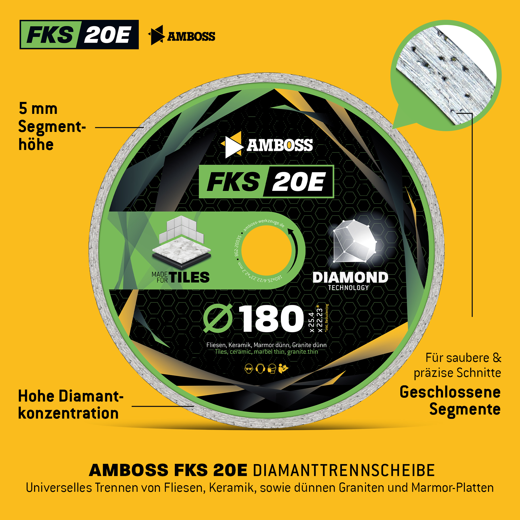 Amboss FKS 20E Diamant Trennscheibe 180mm x 2.2 x 25.4 Amboss FKS 20E Diamant Trennscheibe 180mm x 2.2 x 25.4
