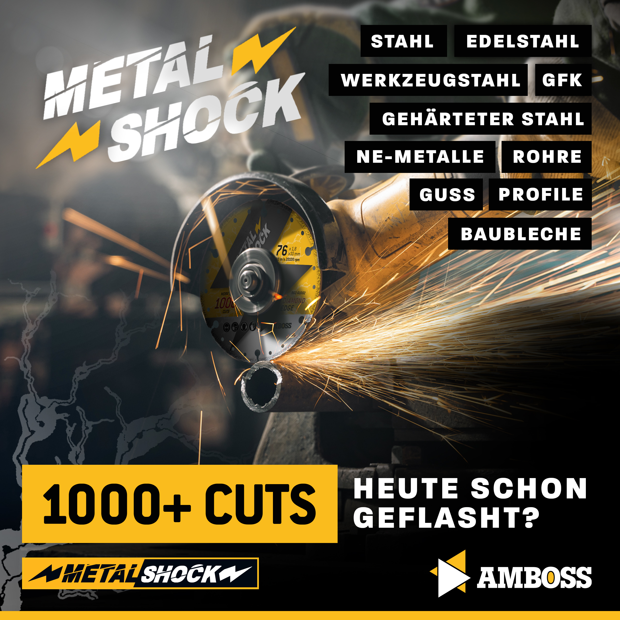 AMBOSS METAL SHOCK - Diamant Trennscheibe 76 x 1,8 x 10 mm - geeignet für Metall/Stahl/Inox - passend für Mini Winkelschleifer wie Bosch GWS 12V-76 / Metabo Powermaxx CC 12 / Milwaukee M12FCOT-0 uvm.