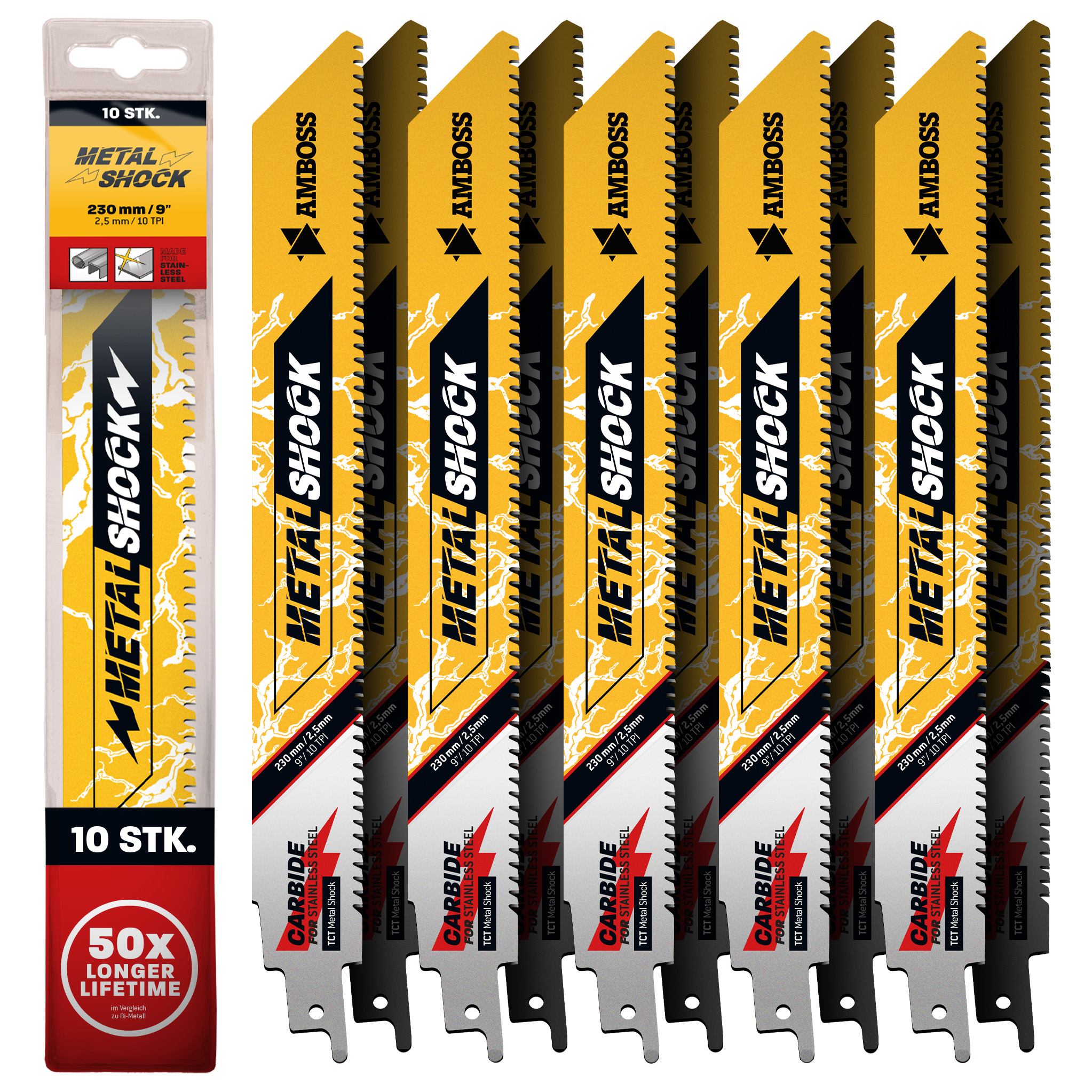 10x Amboss Metal Shock Säbelsägeblatt Länge 230 mm 10 ZpZ