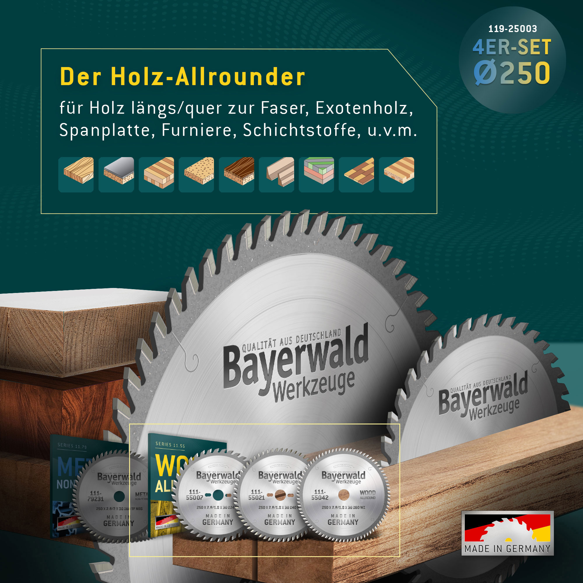 NE-METALL & HOLZ Ø250 Tisch-Kreissägeblatt Set NE-METALL & HOLZ Ø250 Tisch-Kreissägeblatt Set