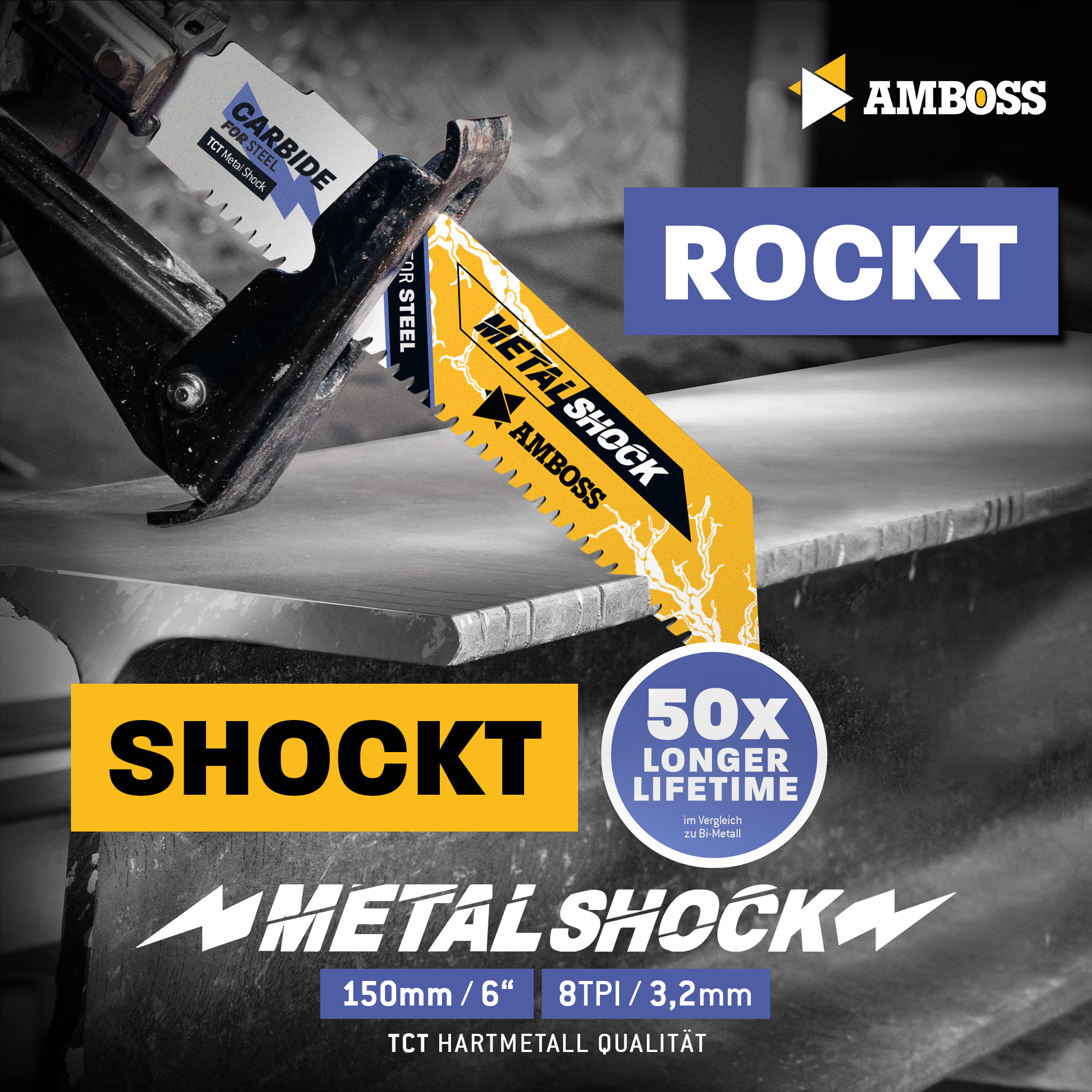 1x Amboss Metal Shock Säbelsägeblatt Länge 150 mm 8 ZpZ