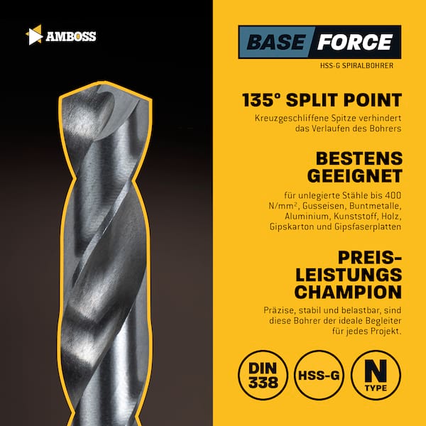 25-tlg. Base Force Set Spiralbohrer HSS-G DIN 338 (Ø 1-13 mm) 25-tlg. Base Force Set Spiralbohrer HSS-G DIN 338 (Ø 1-13 mm)