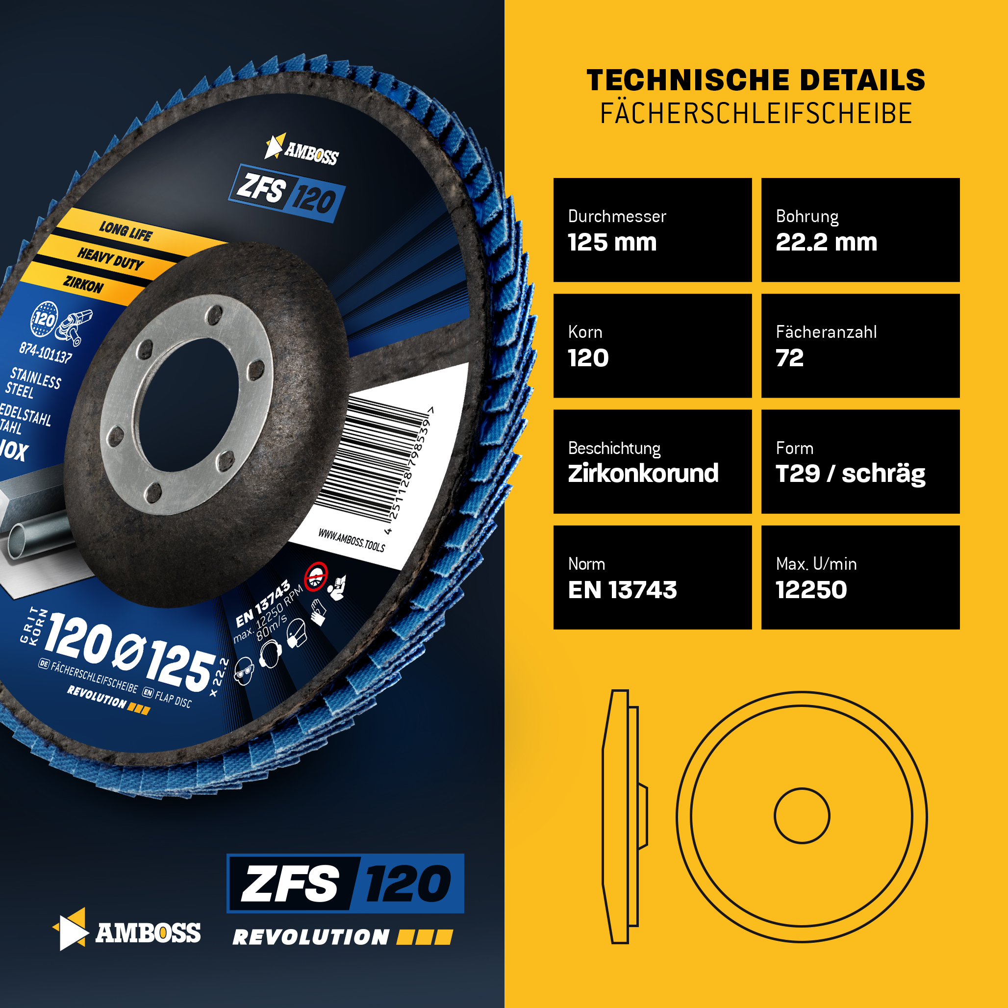 10x Amboss ZFS Fächerschleifscheibe Korn:120 Ø125mm 10x Amboss ZFS Fächerschleifscheibe Korn:120 Ø125mm