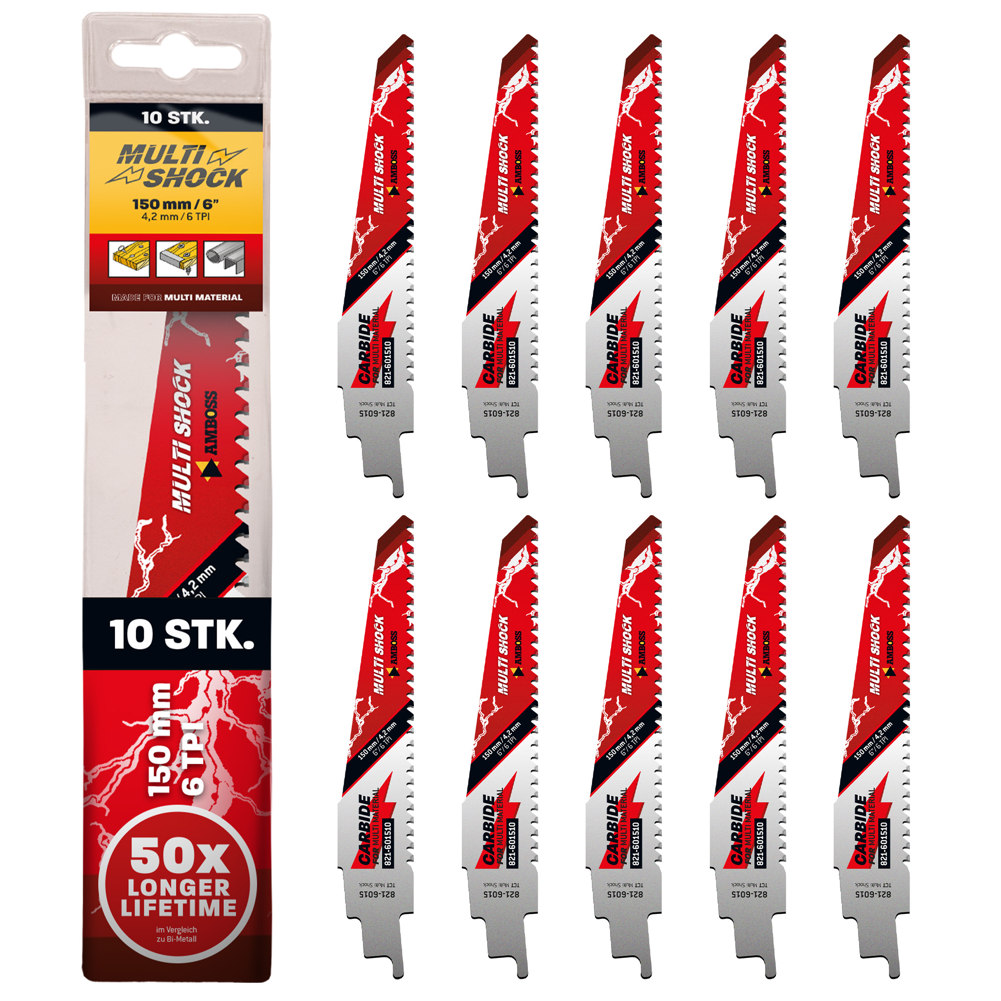10x Amboss Multi Shock Säbelsägeblatt Länge 150 mm 6 ZpZ 10x Amboss Multi Shock Säbelsägeblatt Länge 150 mm 6 ZpZ
