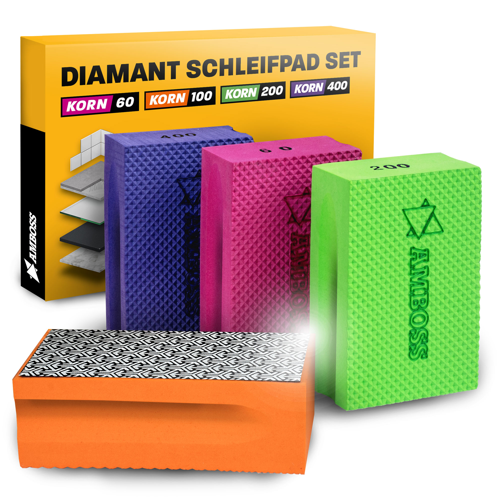 Amboss Diamant Schleifpad Set Korn 60-400 Amboss Diamant Schleifpad Set Korn 60-400