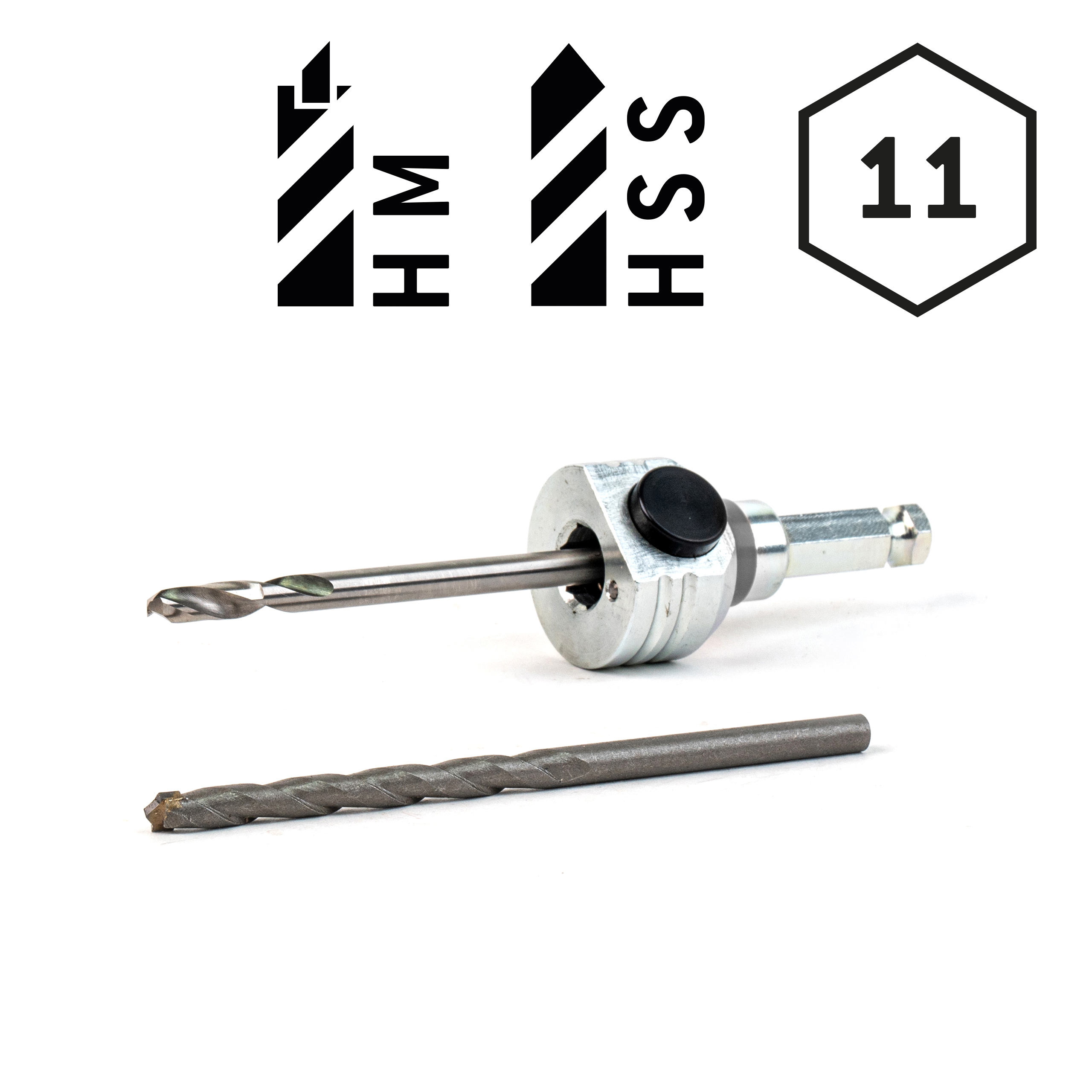 Schnellwechselaufnahme 6kant Schaft Ø11mm inkl. HM und HSS Zentrierbohrer