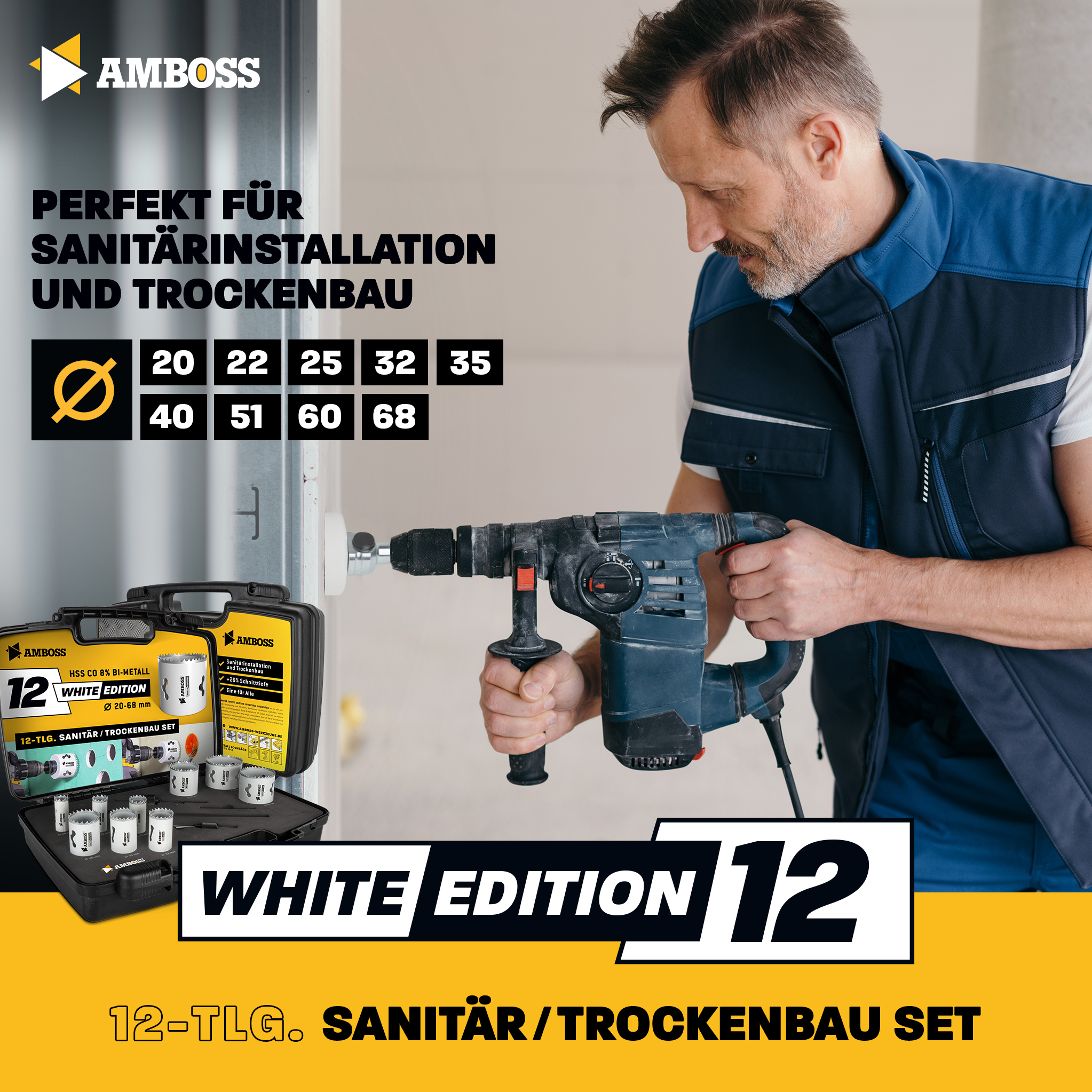 Amboss M42 BiMetall Lochsägen Set White Edition 12 - 12tlg. Ø20 bis 68 mm Amboss M42 BiMetall Lochsägen Set White Edition 12 - 12tlg. Ø20 bis 68 mm