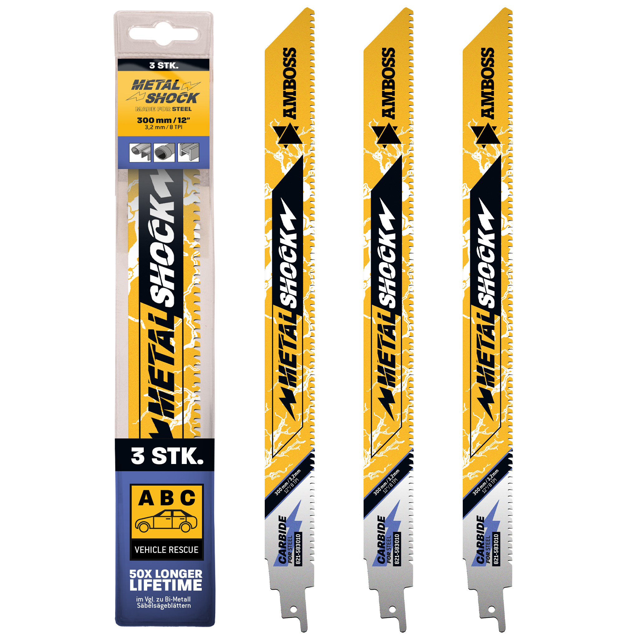 3x Amboss Metal Shock Säbelsägeblatt Länge 300 mm 8 ZpZ