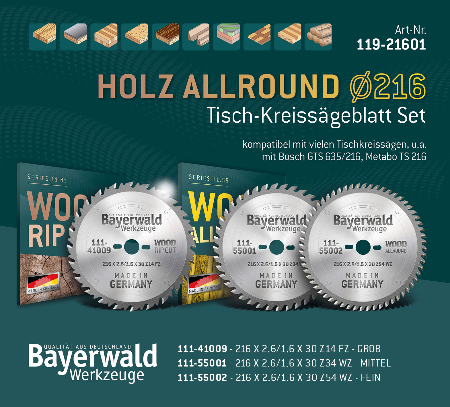 HOLZ ALLROUND Ø216 Tisch-Kreissägeblatt Set HOLZ ALLROUND Ø216 Tisch-Kreissägeblatt Set