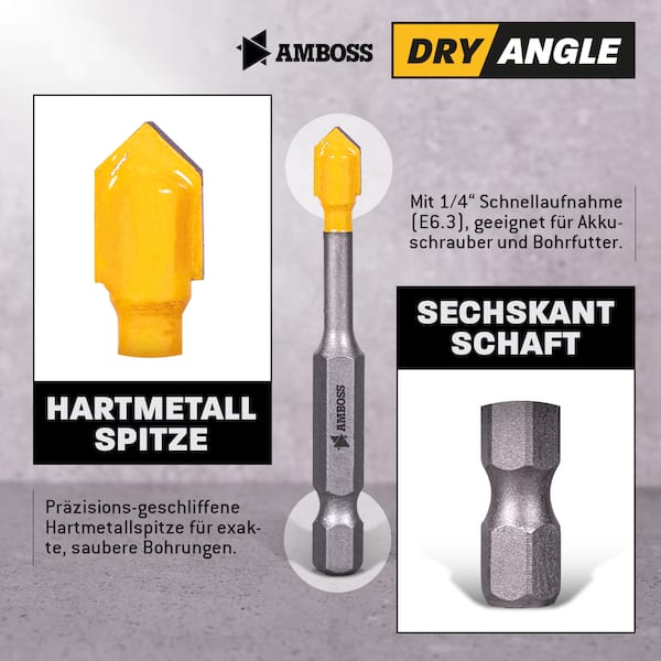 Amboss Dry Angle HM Fliesen- und Glasbohrer - Ø 6 mm - GL: 58 mm Amboss Dry Angle HM Fliesen- und Glasbohrer - Ø 6 mm - GL: 58 mm