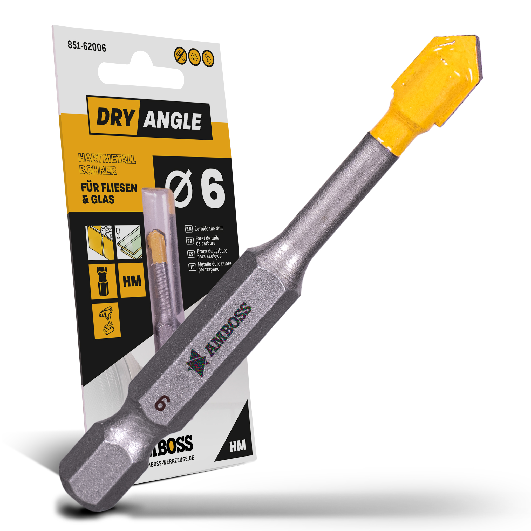 Amboss Dry Angle HM Fliesen- und Glasbohrer - Ø 6 mm - GL: 58 mm Amboss Dry Angle HM Fliesen- und Glasbohrer - Ø 6 mm - GL: 58 mm