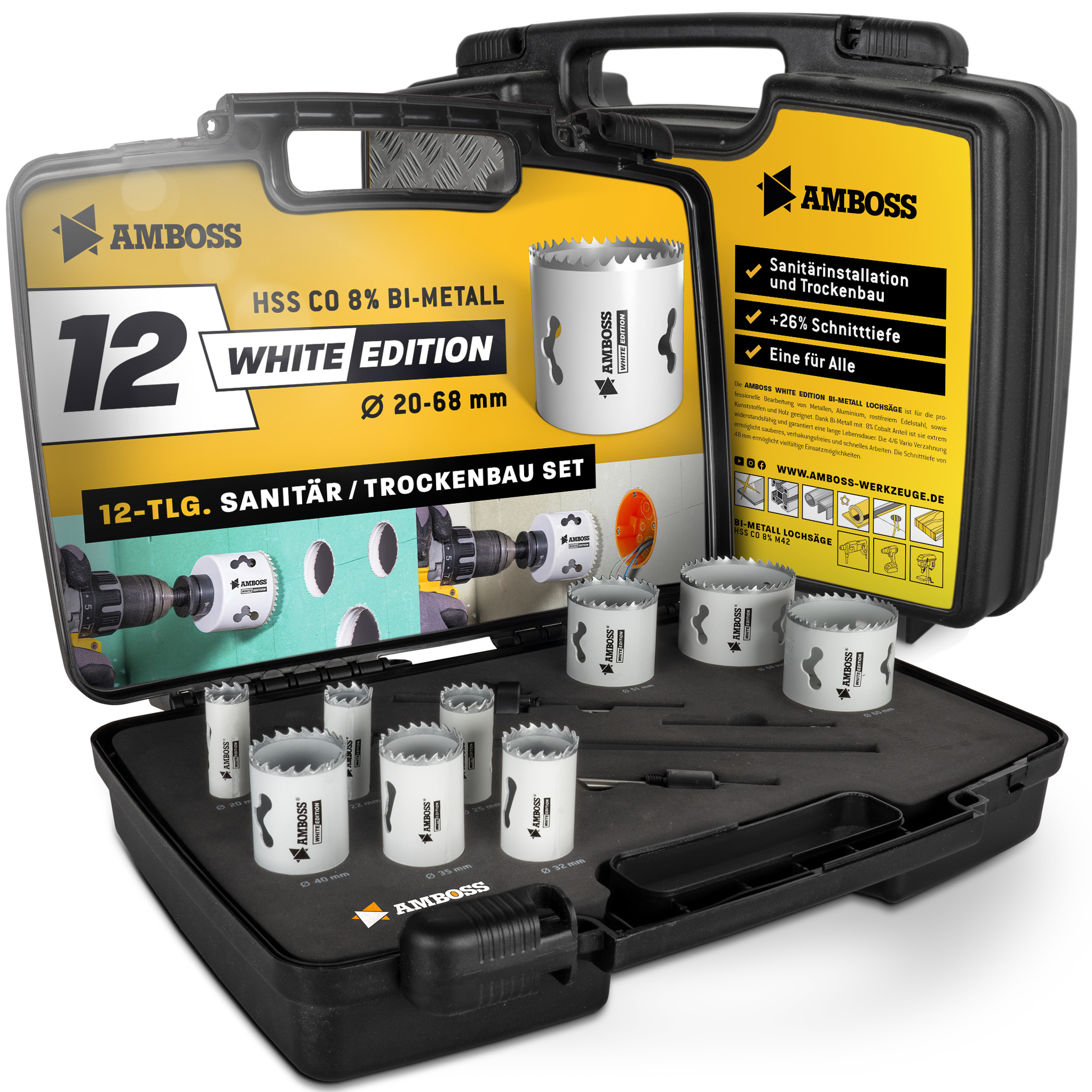 Amboss M42 BiMetall Lochsägen Set White Edition 12 - 12tlg. Ø20 bis 68 mm Amboss M42 BiMetall Lochsägen Set White Edition 12 - 12tlg. Ø20 bis 68 mm