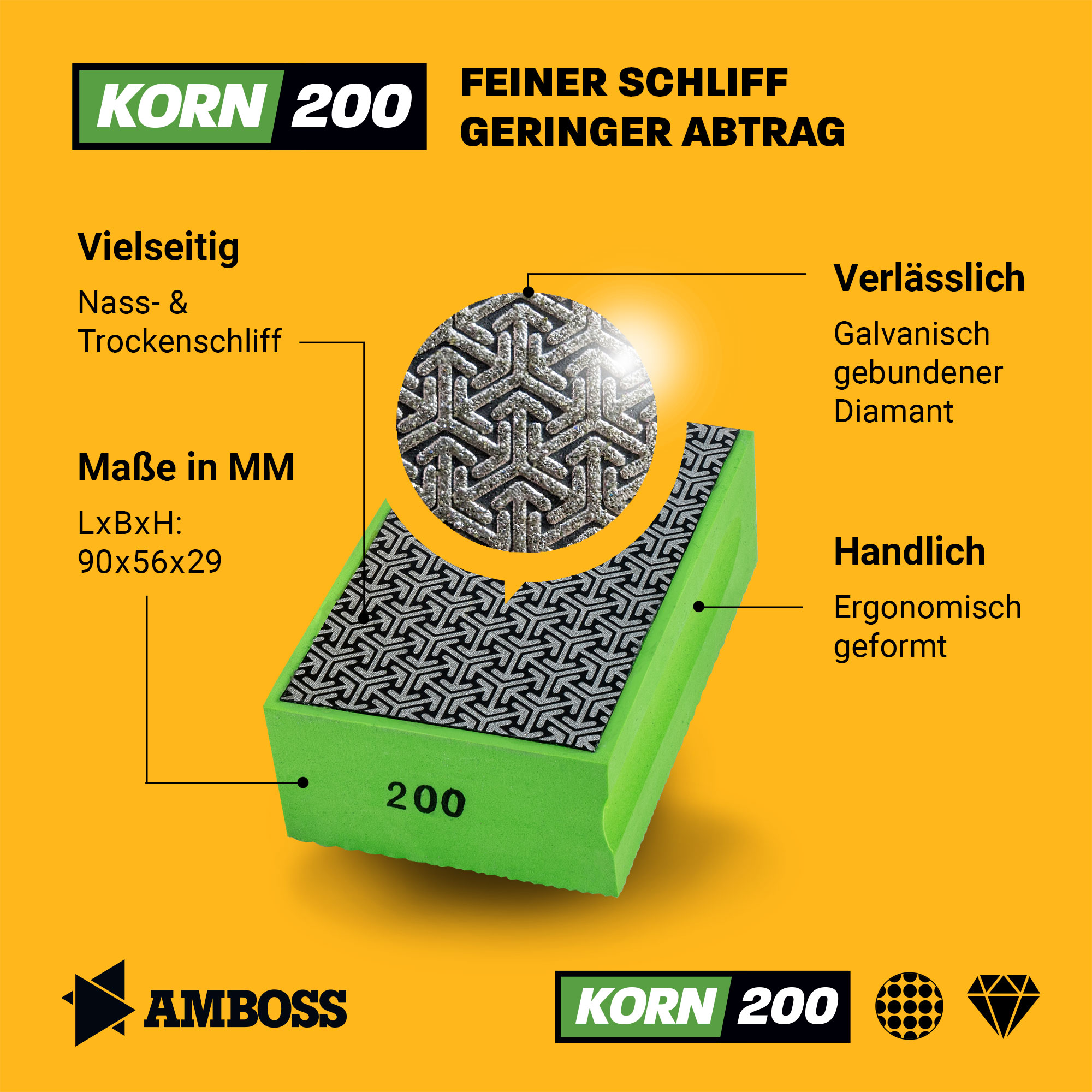 Amboss Diamant Schleifpad Korn: 200