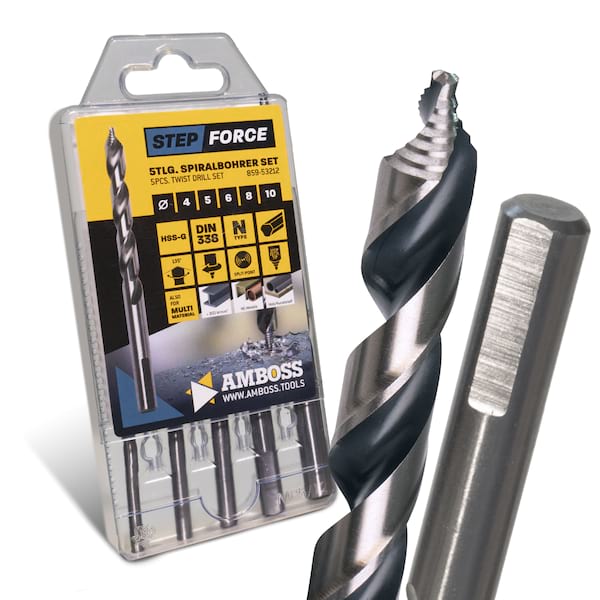 5-tlg. Step Force Set Spiralbohrer HSS-G DIN 338 (Ø 4-10 mm) 5-tlg. Step Force Set Spiralbohrer HSS-G DIN 338 (Ø 4-10 mm)