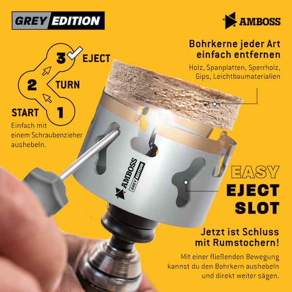 AMBOSS HM Grey Edition Rapid Change Lochsägen Set 22-83mm + Schnellwechselaufnahme + Verlängerung AMBOSS HM Grey Edition Rapid Change Lochsägen Set 22-83mm + Schnellwechselaufnahme + Verlängerung