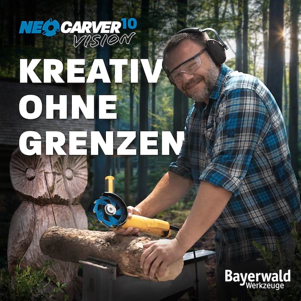 Bayerwald NeoCarver 10 Vision V2 - Hartmetall Frässcheibe für Holz - Holzschnitzfräser aus Aluminium für Winkelschleifer zum Trennen, Schleifen, Schruppen uvm. - Ø 115mm x 22,2 mm / 10 Zähne