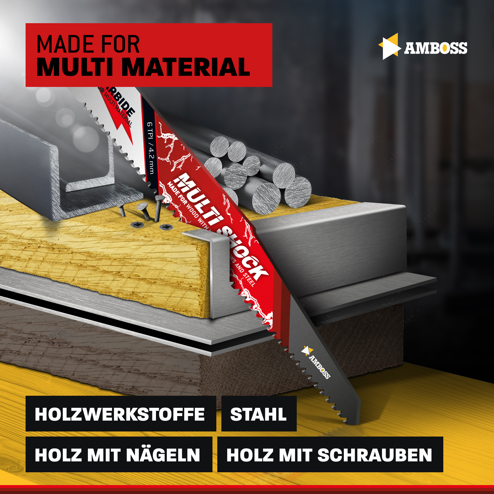 3x Amboss Multi Shock Säbelsägeblatt Länge 150 mm 6 ZpZ 3x Amboss Multi Shock Säbelsägeblatt Länge 150 mm 6 ZpZ