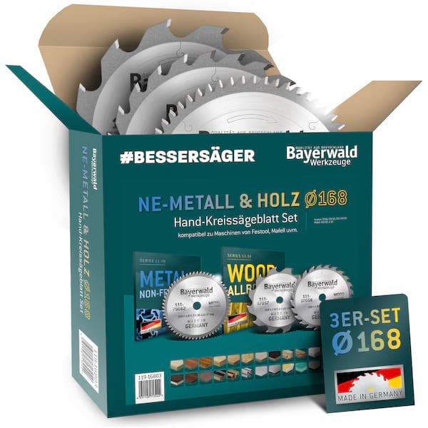 Bayerwald Kreissägeblatt Set Ø160 (3 tlg.) - für NE-Metall & Holz - geeignet für Handkreissägen von Festool, Mafell uvm. Bayerwald Kreissägeblatt Set Ø160 (3 tlg.) - für NE-Metall & Holz - geeignet für Handkreissägen von Festool, Mafell uvm.