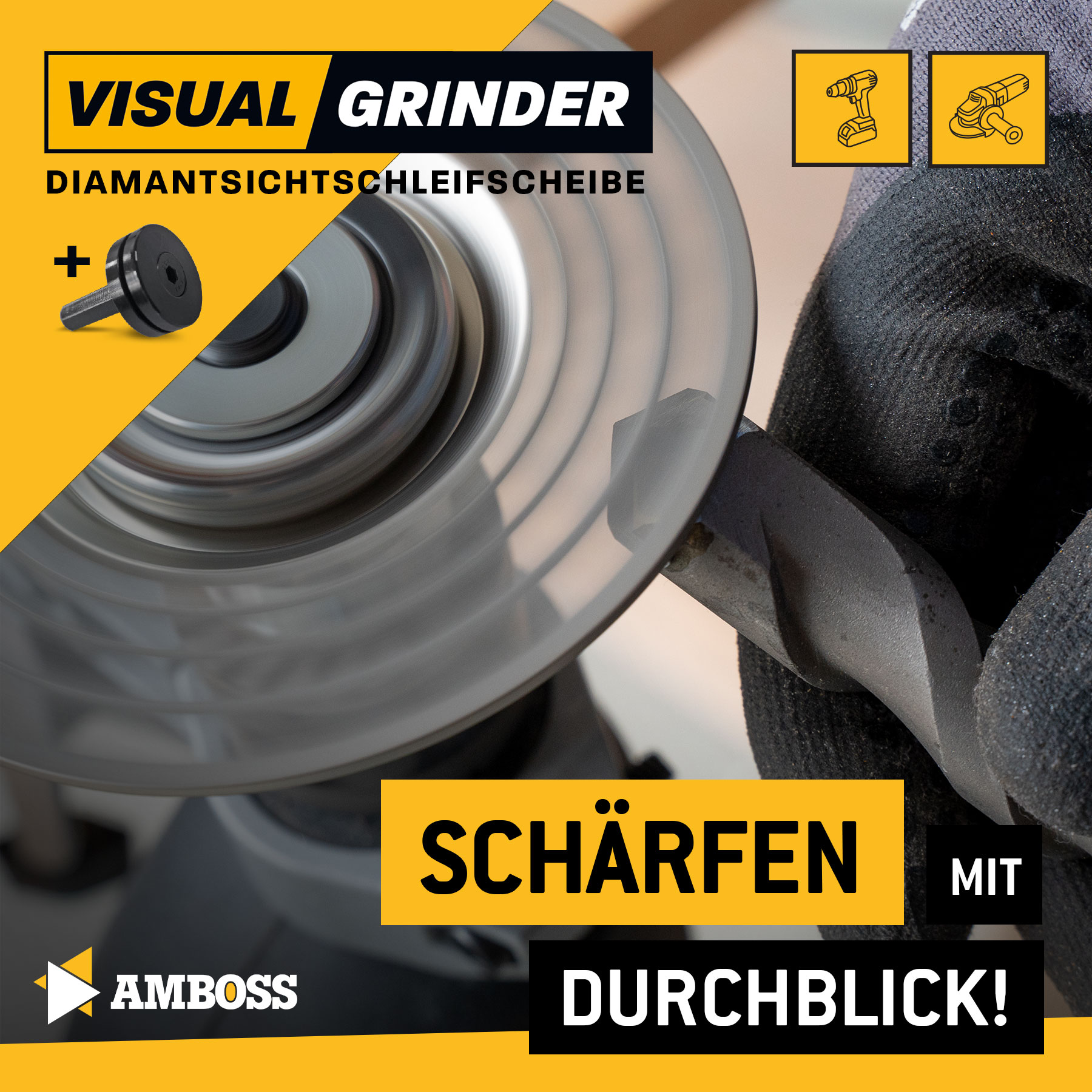 Amboss Diamant-Sichtschleifscheibe Visual Grinder für Winkelschleifer / Schärfen von Messern, Bohrern, Fräsern / Anschleifen von Stein, Gips, Putz, Beton / Ø 110 mm - Bohrung 22,2 mm Amboss Diamant-Sichtschleifscheibe Visual Grinder für Winkelschleifer / Schärfen von Messern, Bohrern, Fräsern / Anschleifen von Stein, Gips, Putz, Beton / Ø 110 mm - Bohrung 22,2 mm