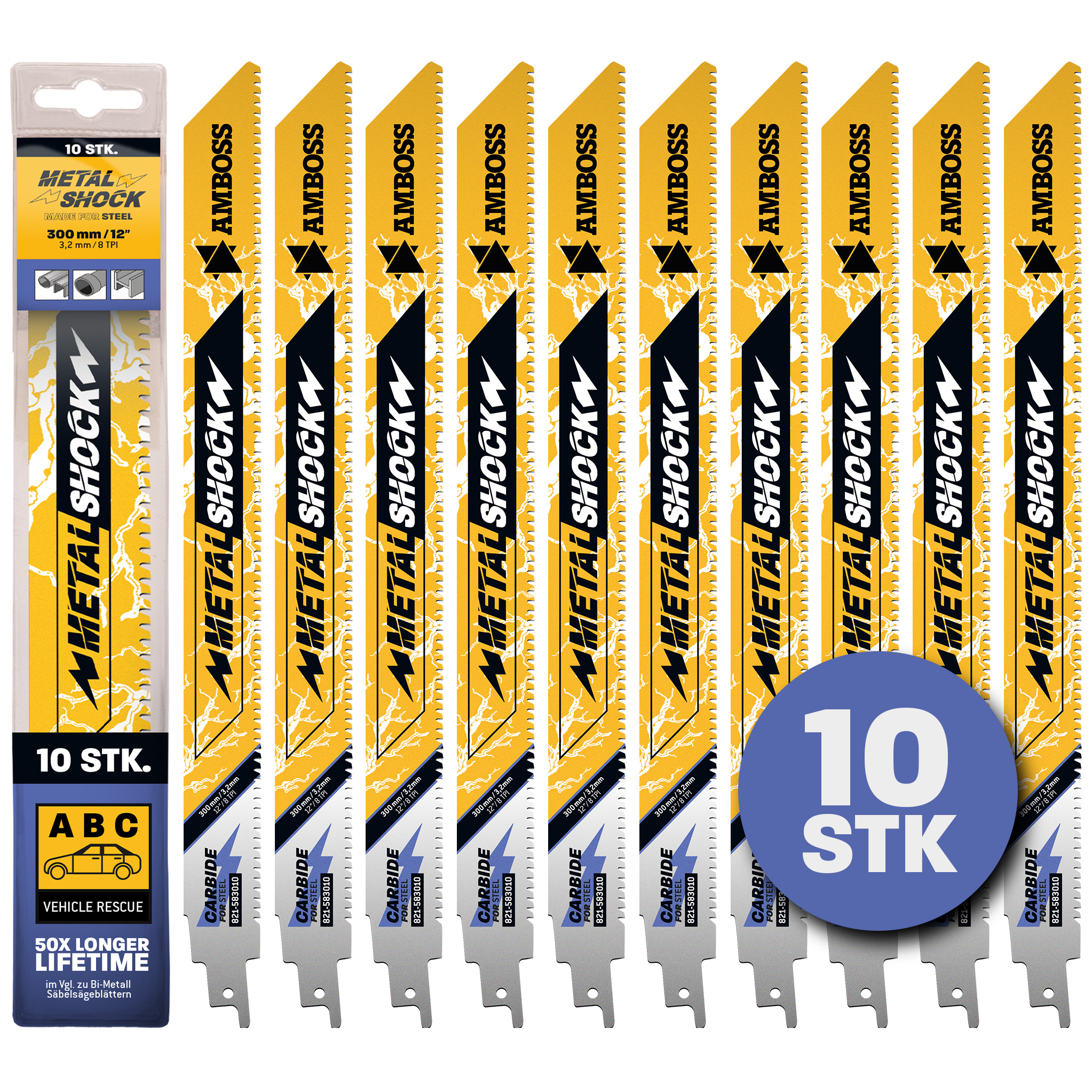 10x Amboss Metal Shock Säbelsägeblatt Länge 300 mm 8 ZpZ 10x Amboss Metal Shock Säbelsägeblatt Länge 300 mm 8 ZpZ