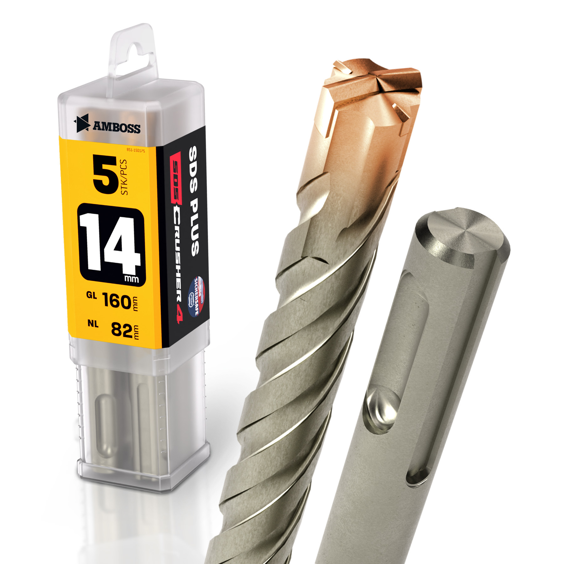 5x Bohrer SDS Plus Schaft - Ø:14 mm - GL: 160 mm